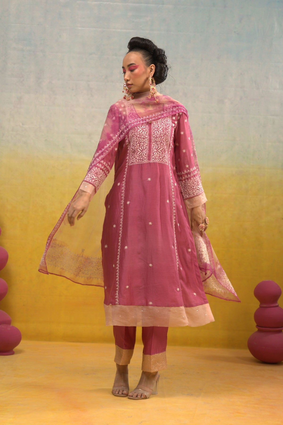 Pink Chikankari Kurta Set