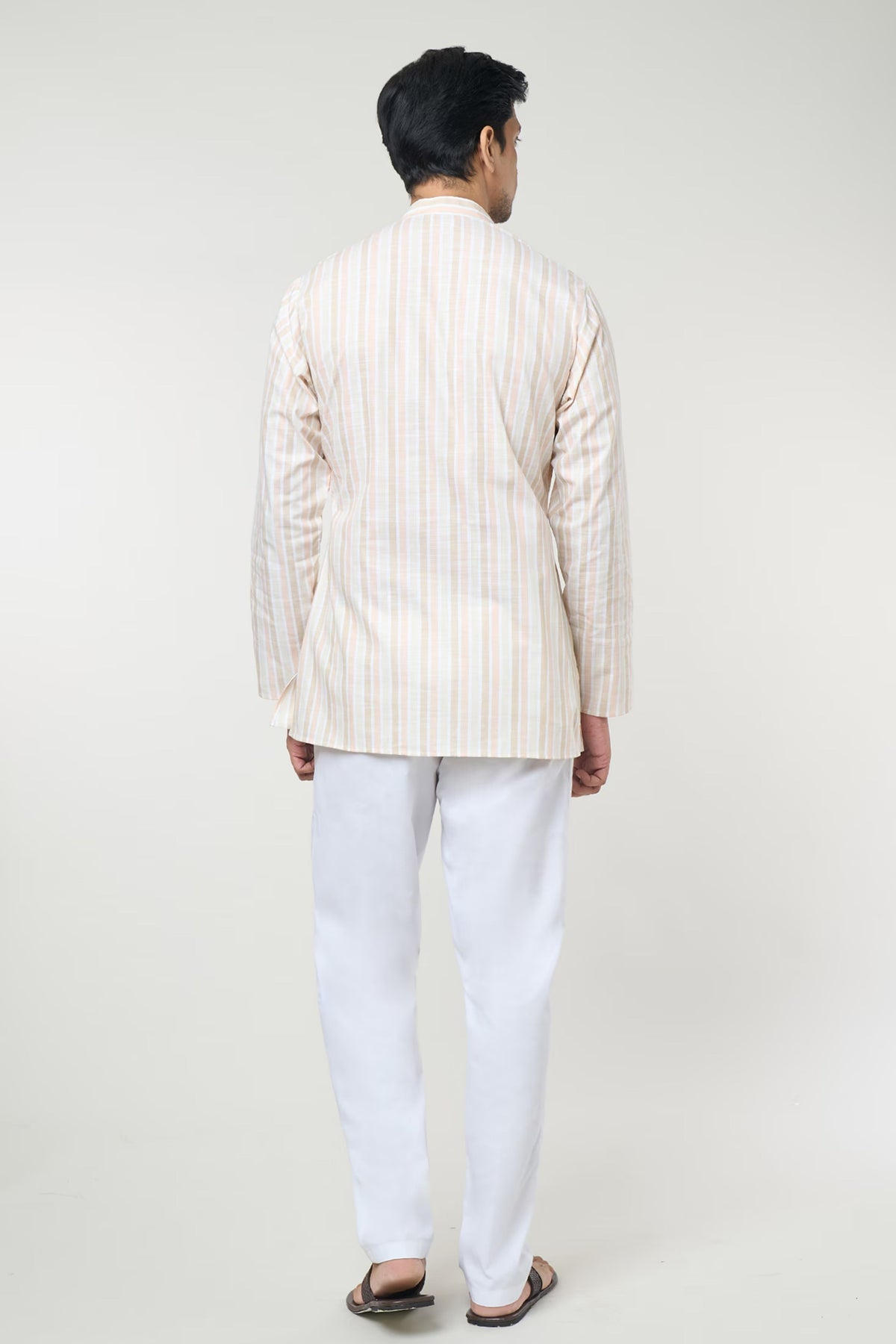 Beige Striped Printed Shirt Set