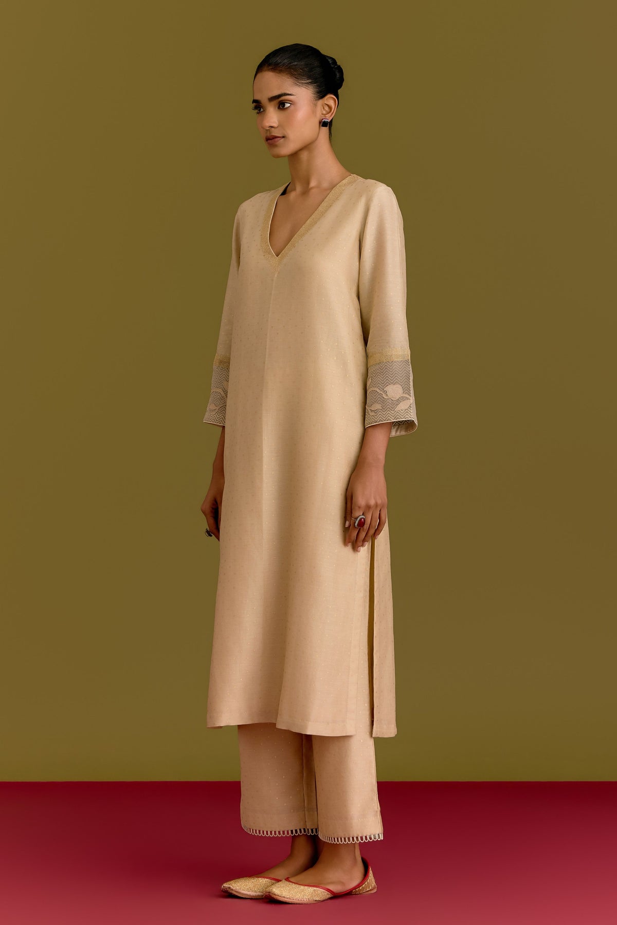 Beige Hand Painted Kurta Set