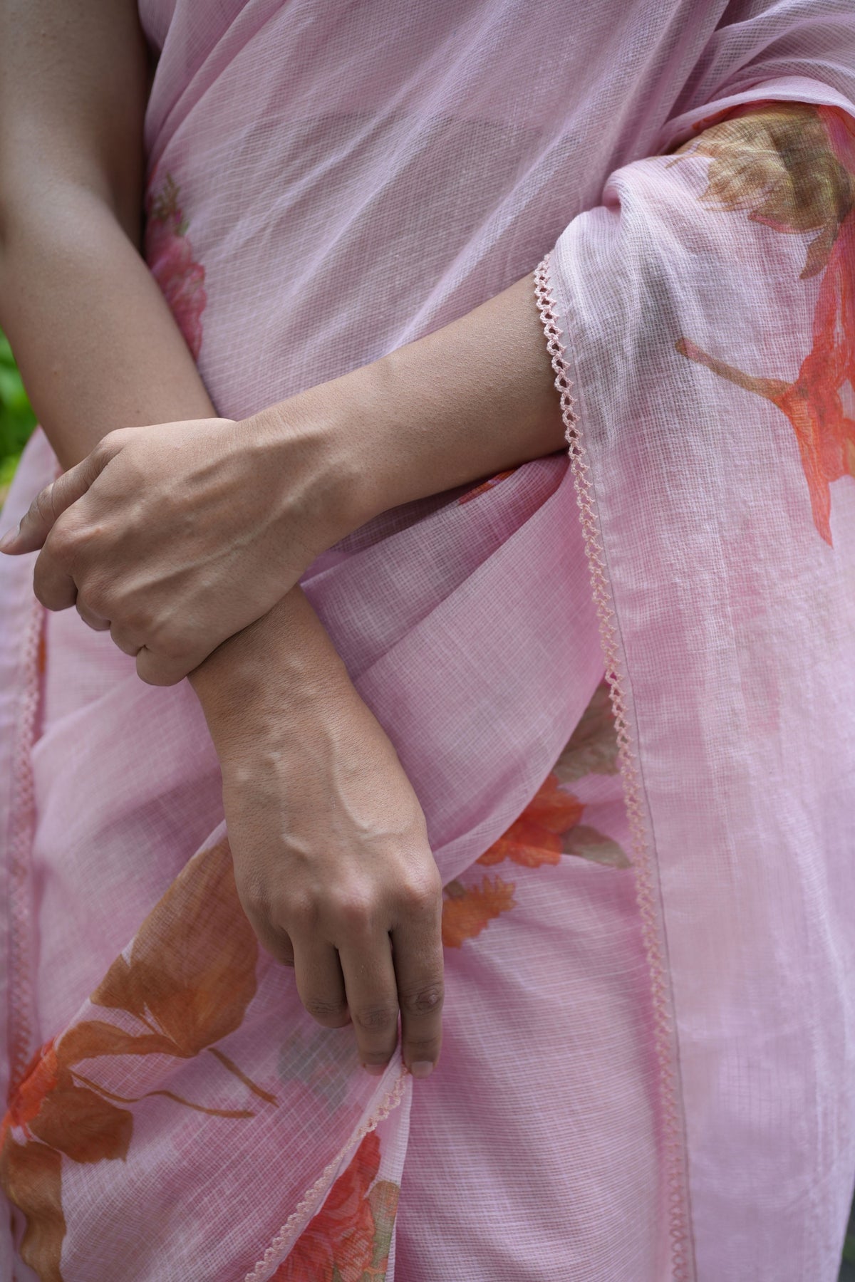 Juhi Lace Charm Peach Saree