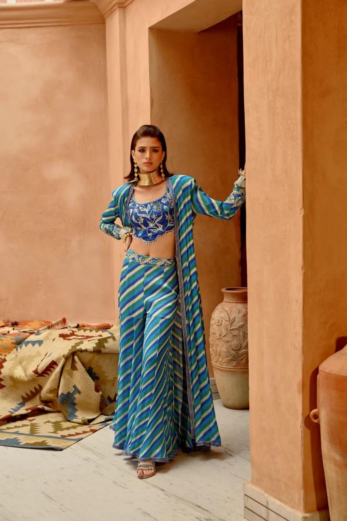 Blue Indi-leheriya Sharara Set