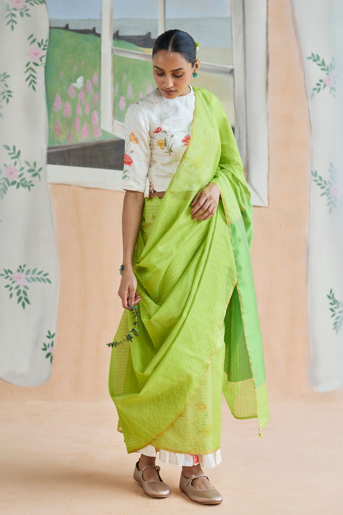 Fern Trail Chanderi Sari