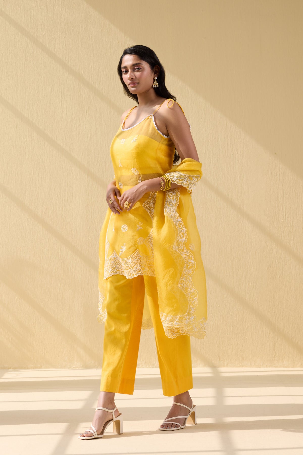 Yellow Embroidered Organza Suit