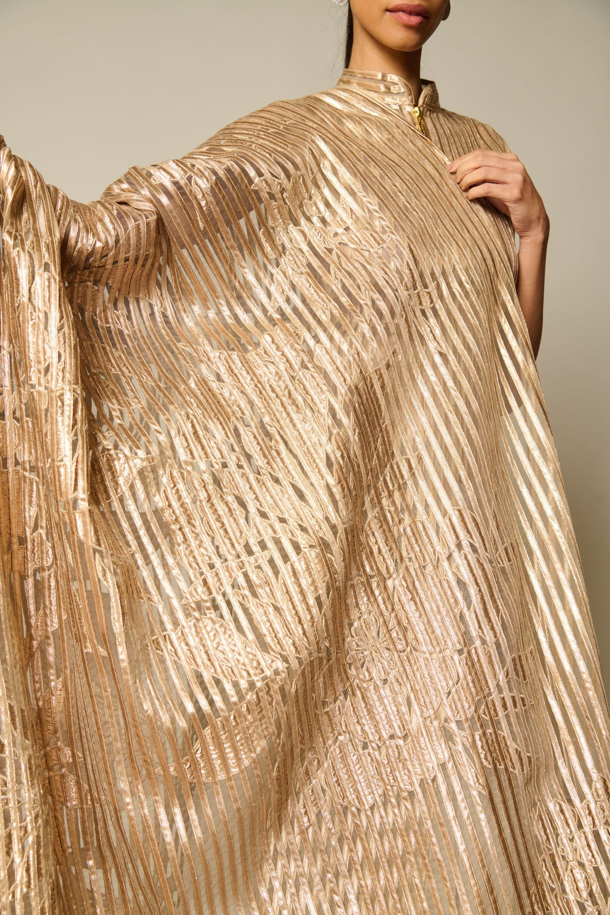 Siddartha Tytler Checkmate Gold Strip Sheer Jacket Elahe
