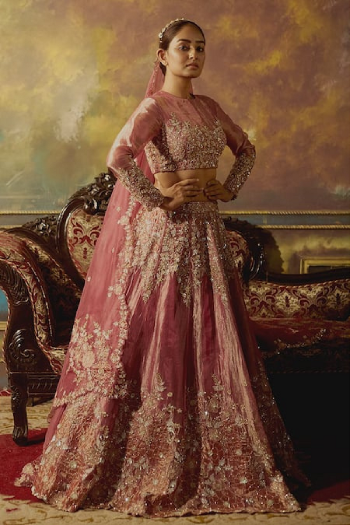 Pink Tissue Lehenga Set