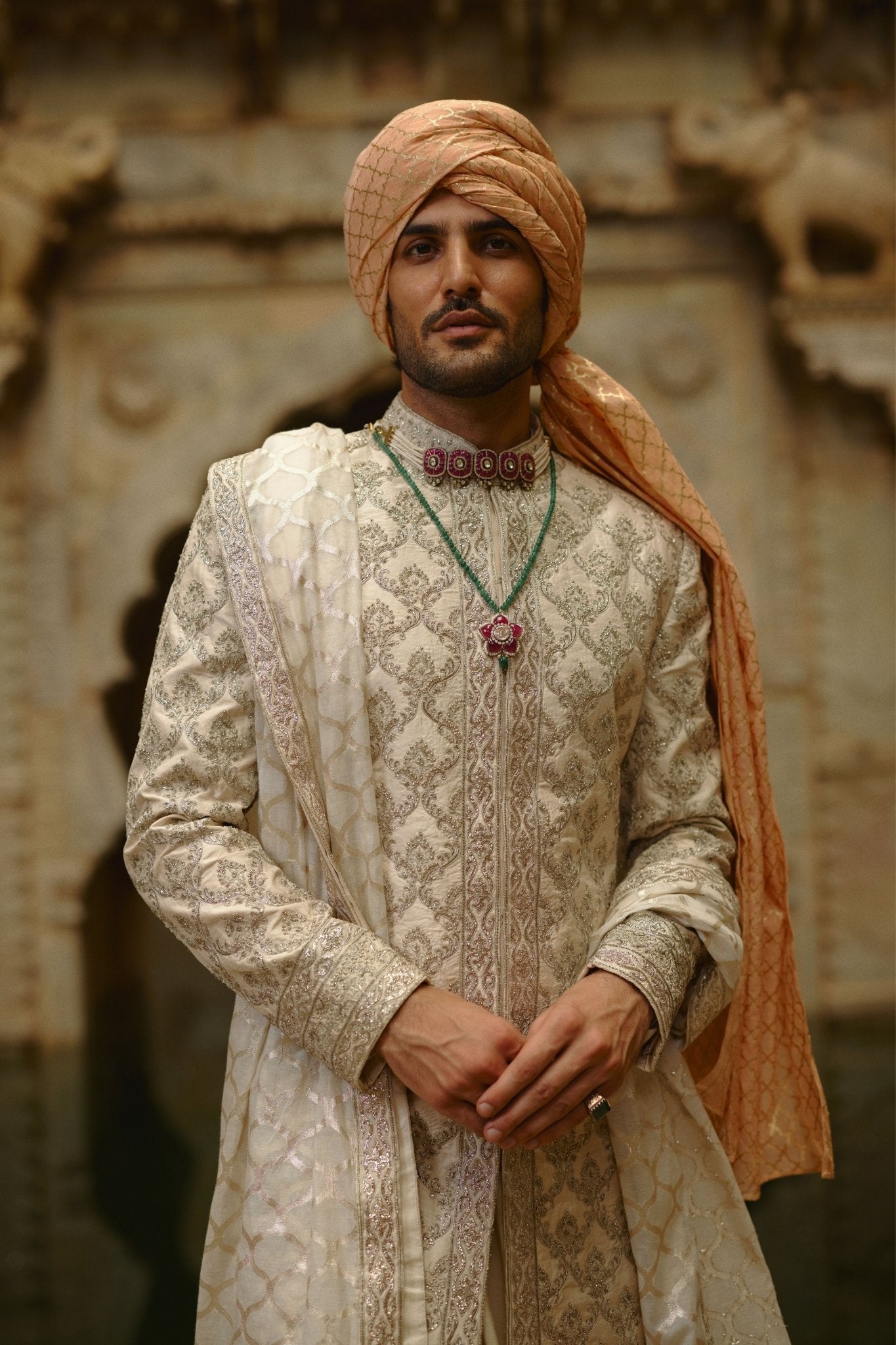 Ivory Sherwani Set - Nitika Gujral Menswear - Elahe