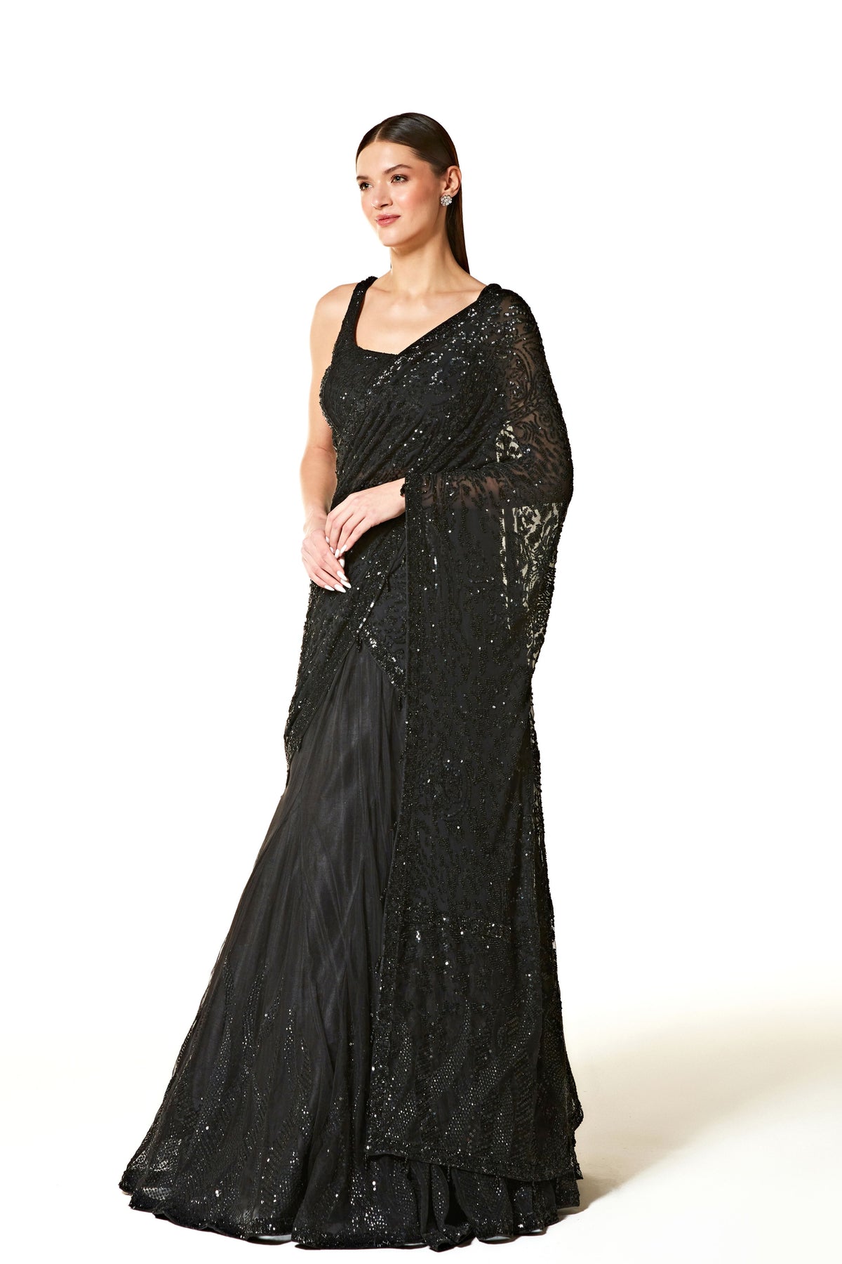 Adha Black Lehenga Saree Set