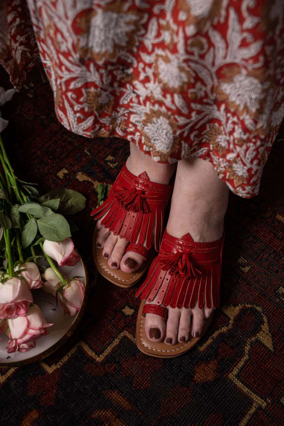 Lady Suzy Flat Red Kolhapuri Sandals