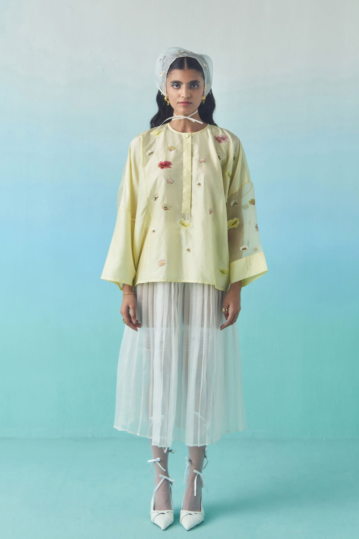 Off White Organza Accordion Skirt