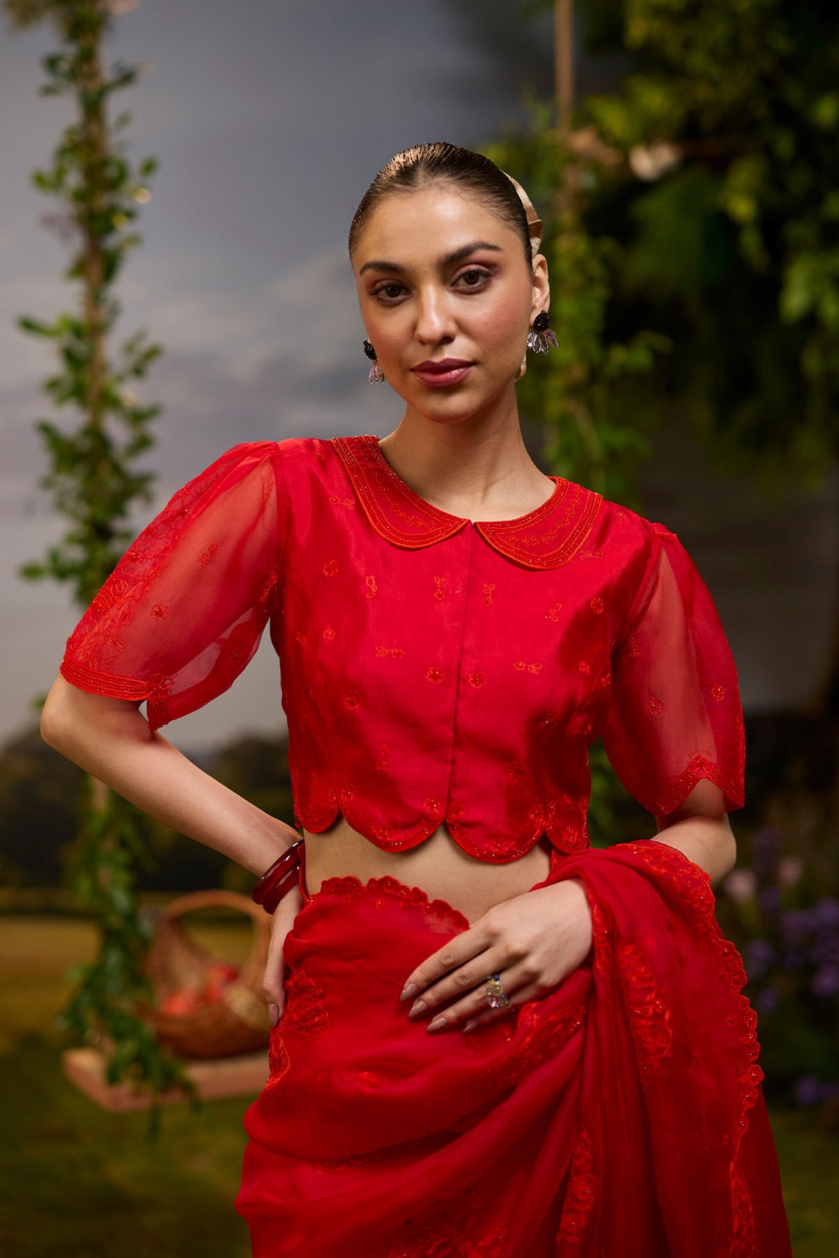 Framed in Bloom Embroidered Red Blouse