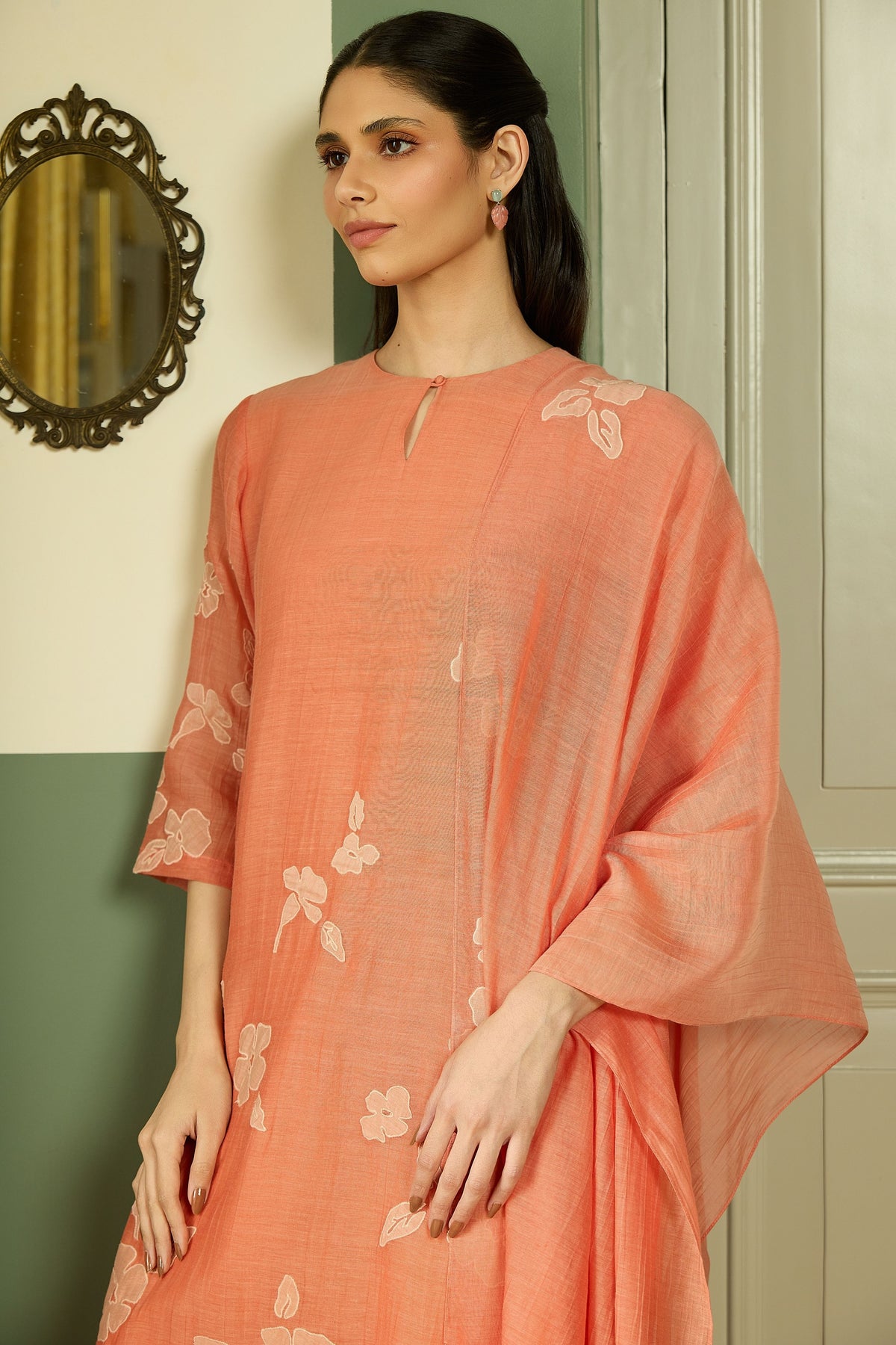 Tangerine Applique Kurta Set
