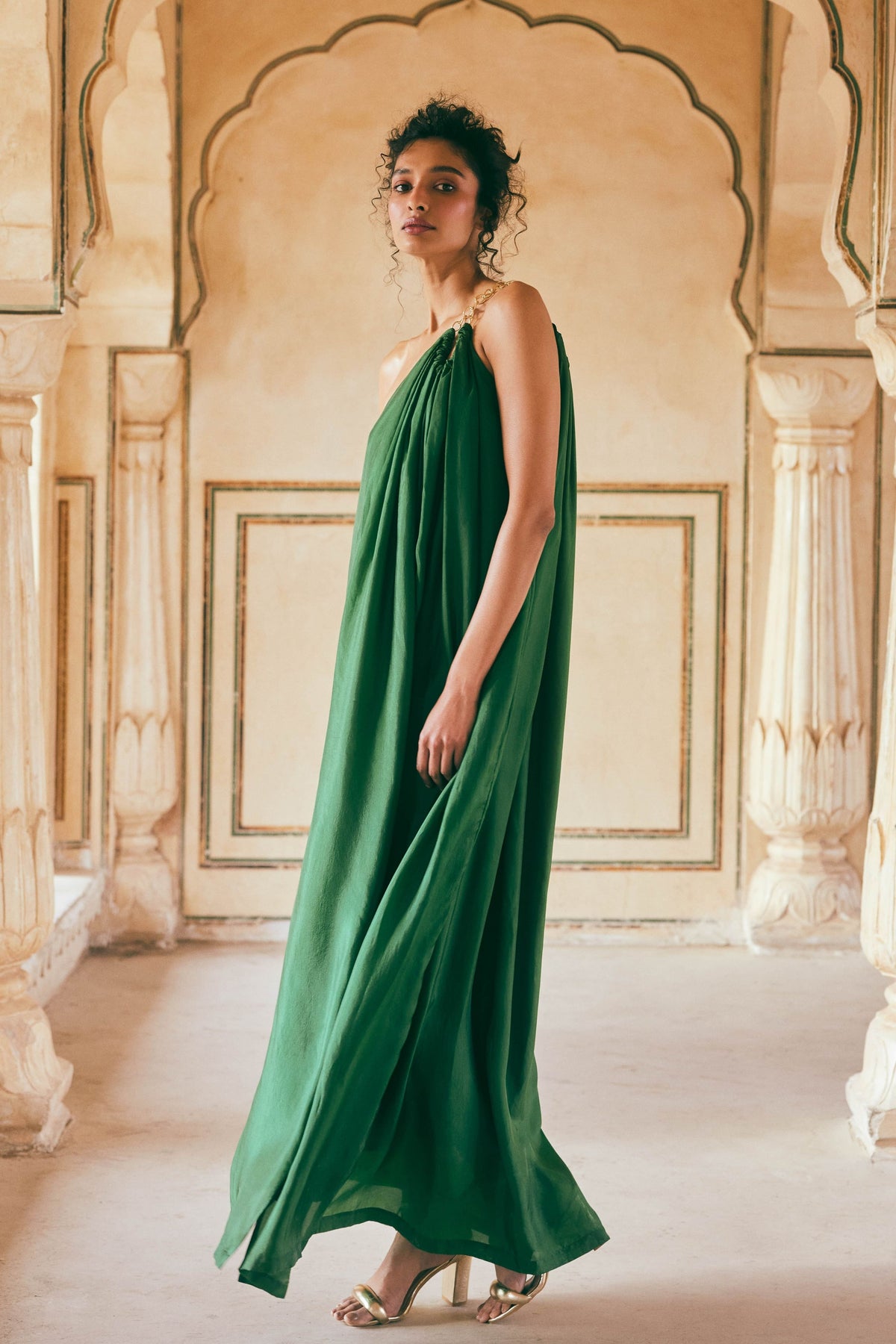 Emerald Green One Shoulder Dress