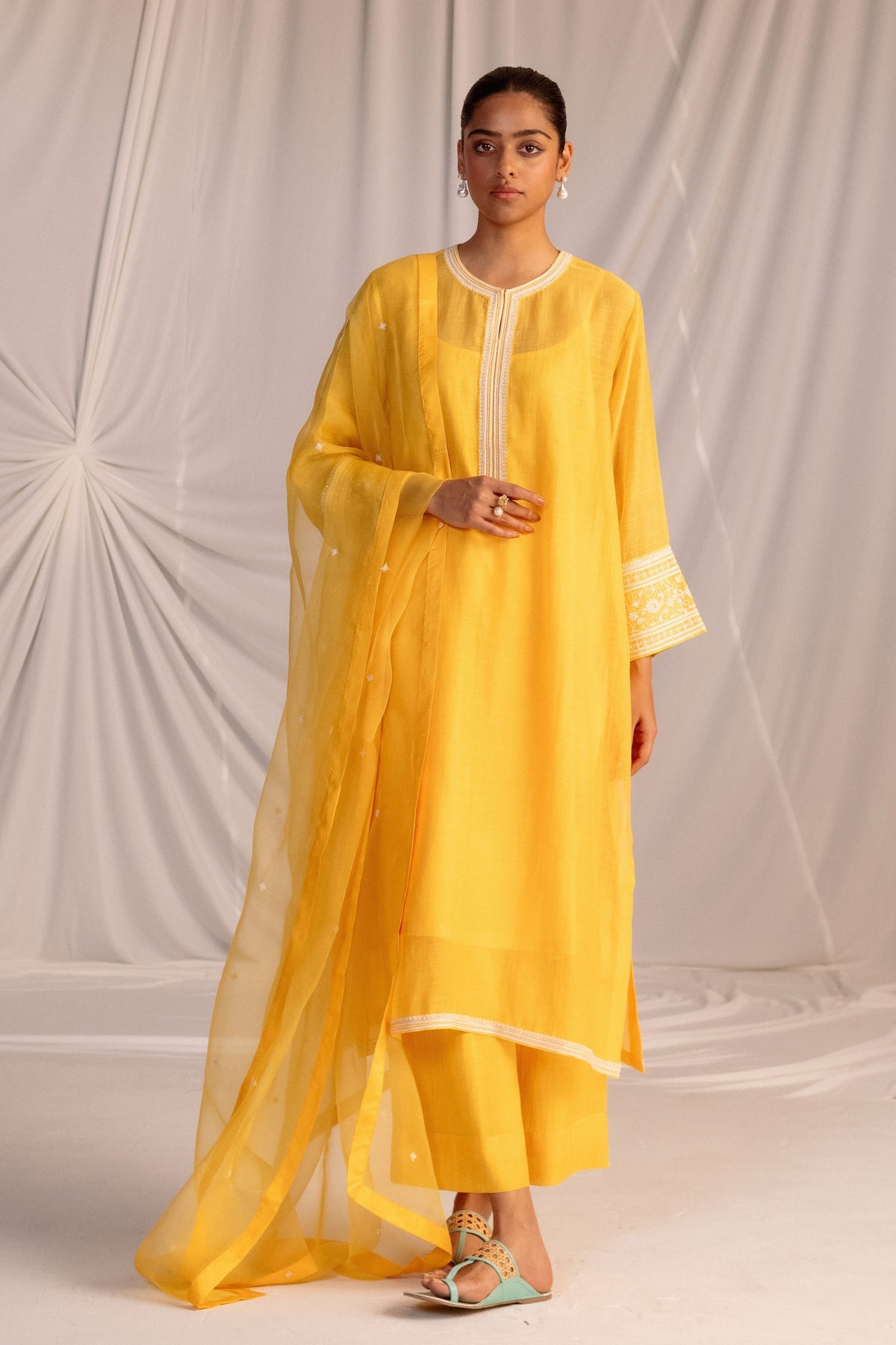 Mango Yellow Embroidered Dupatta