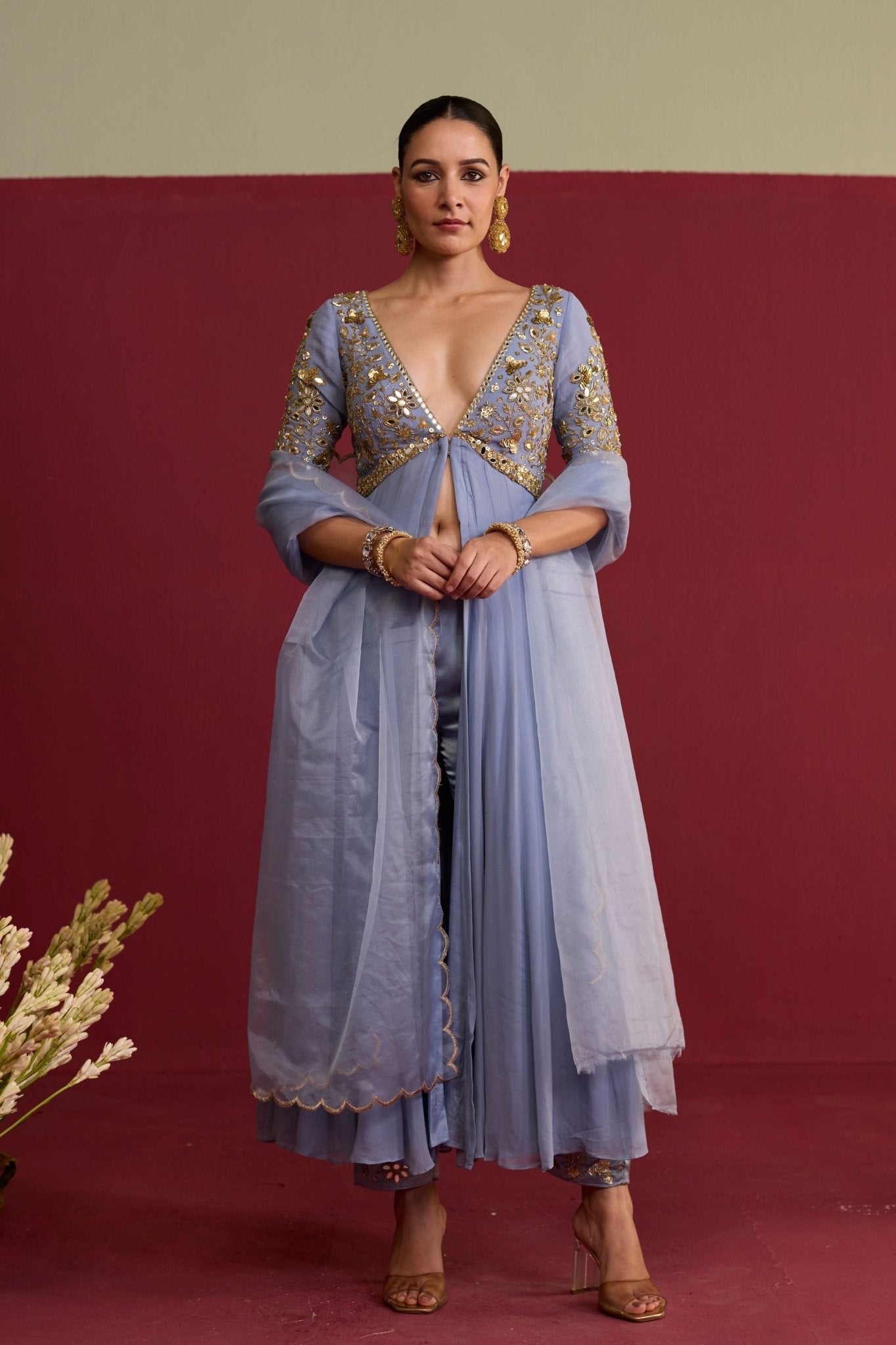 Blue Embroidered Anarkali Set - Meesa - Elahe