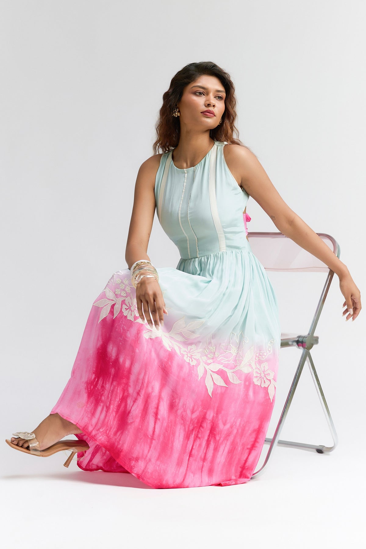 Ombre Midi Embroidered Dress