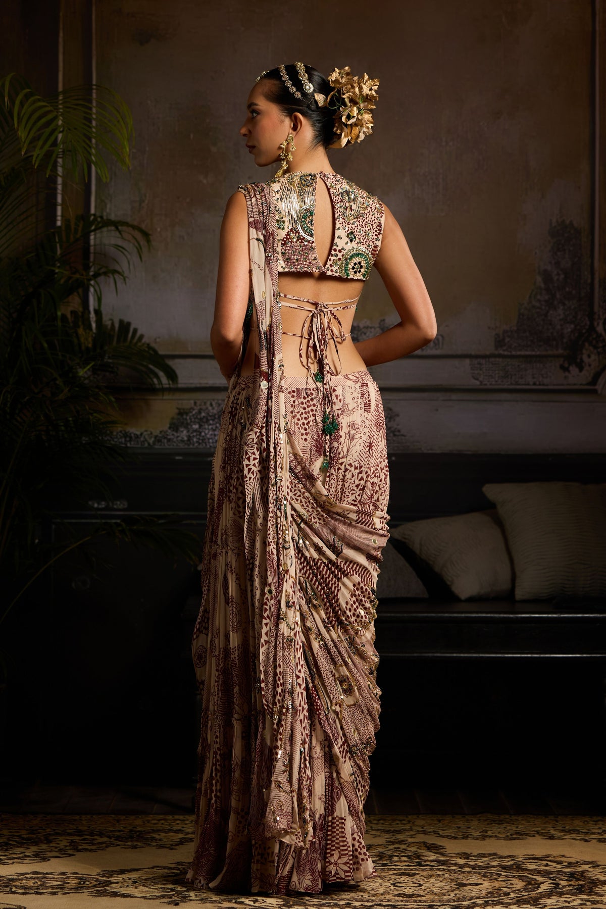 Printed Drape Saree Set