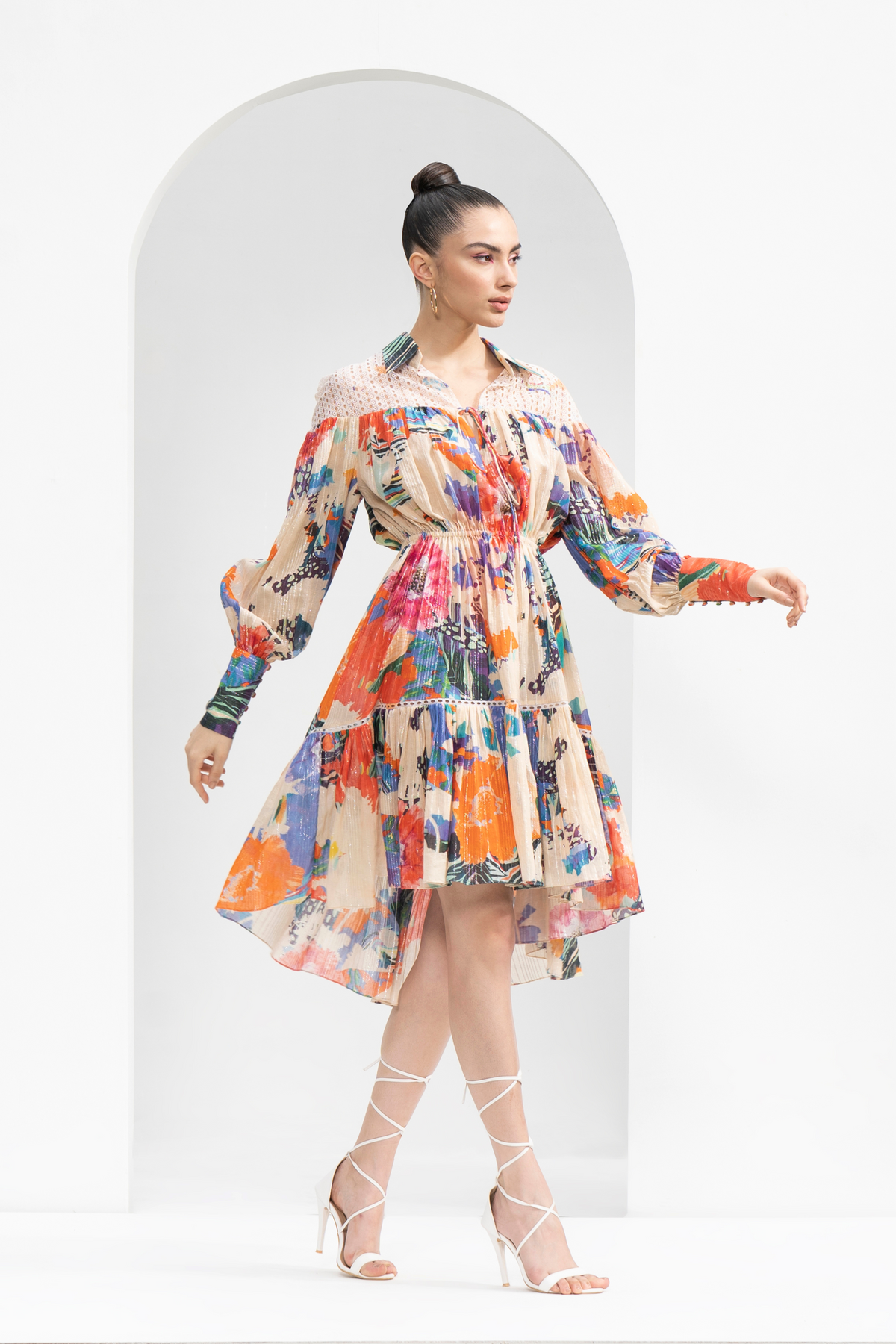 Ivory Garden Printed Short Dress