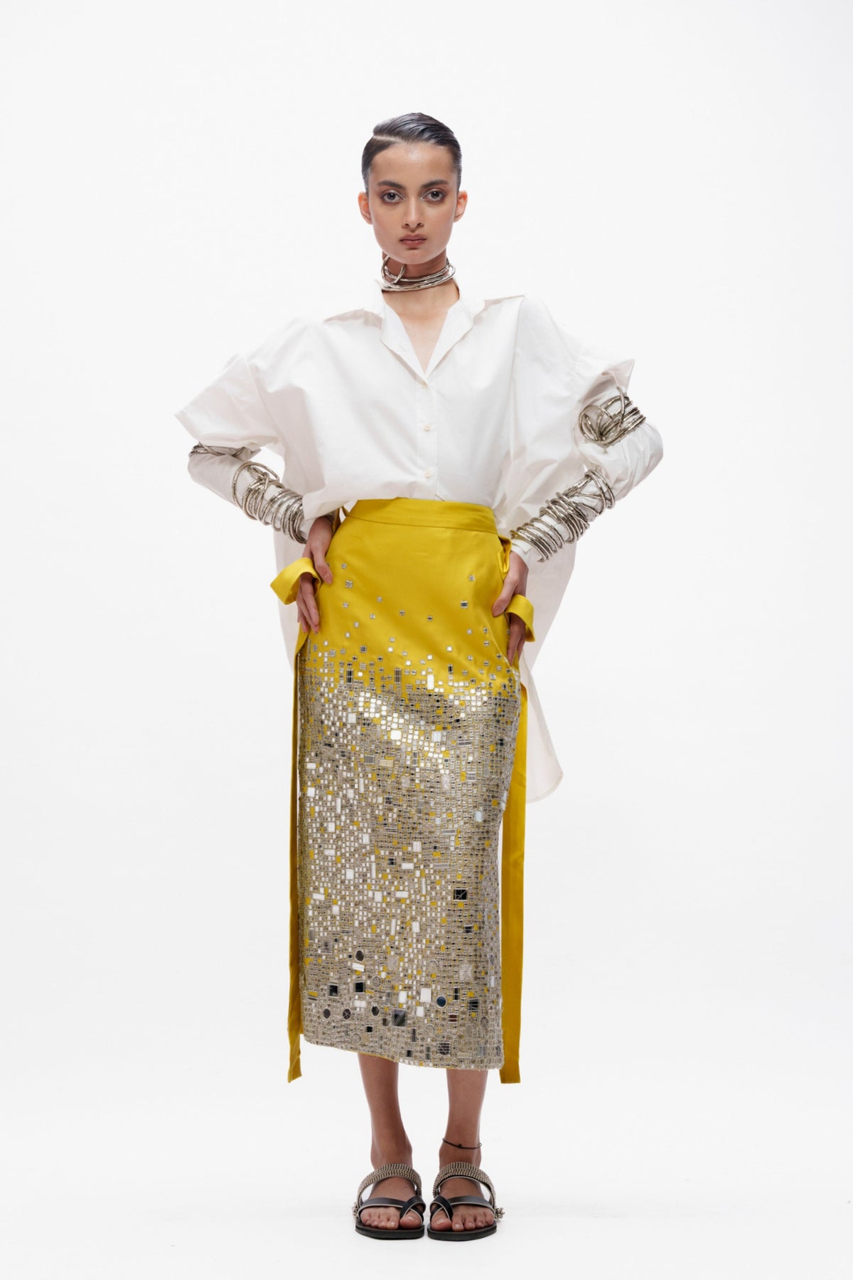 Mustard Mirrorwork Skirt
