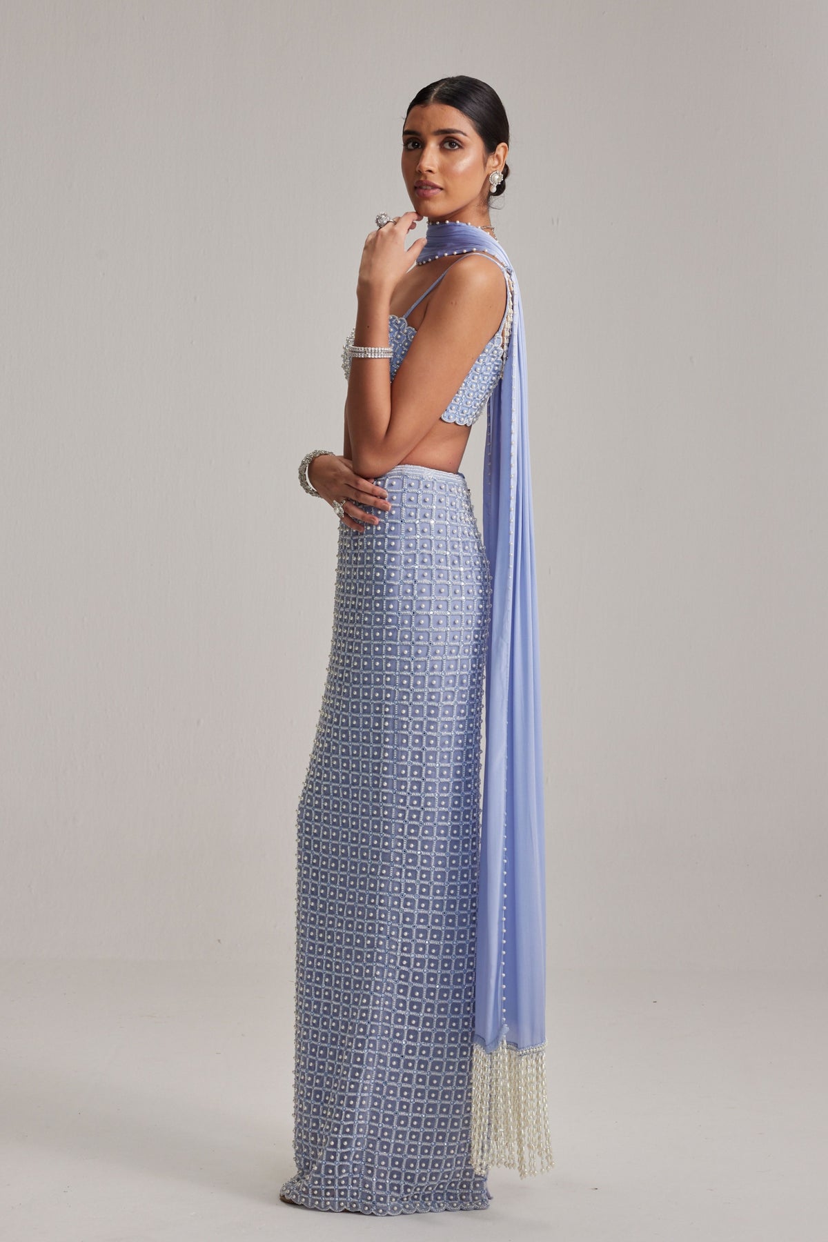 Dew Blue Pencil Skirt Set