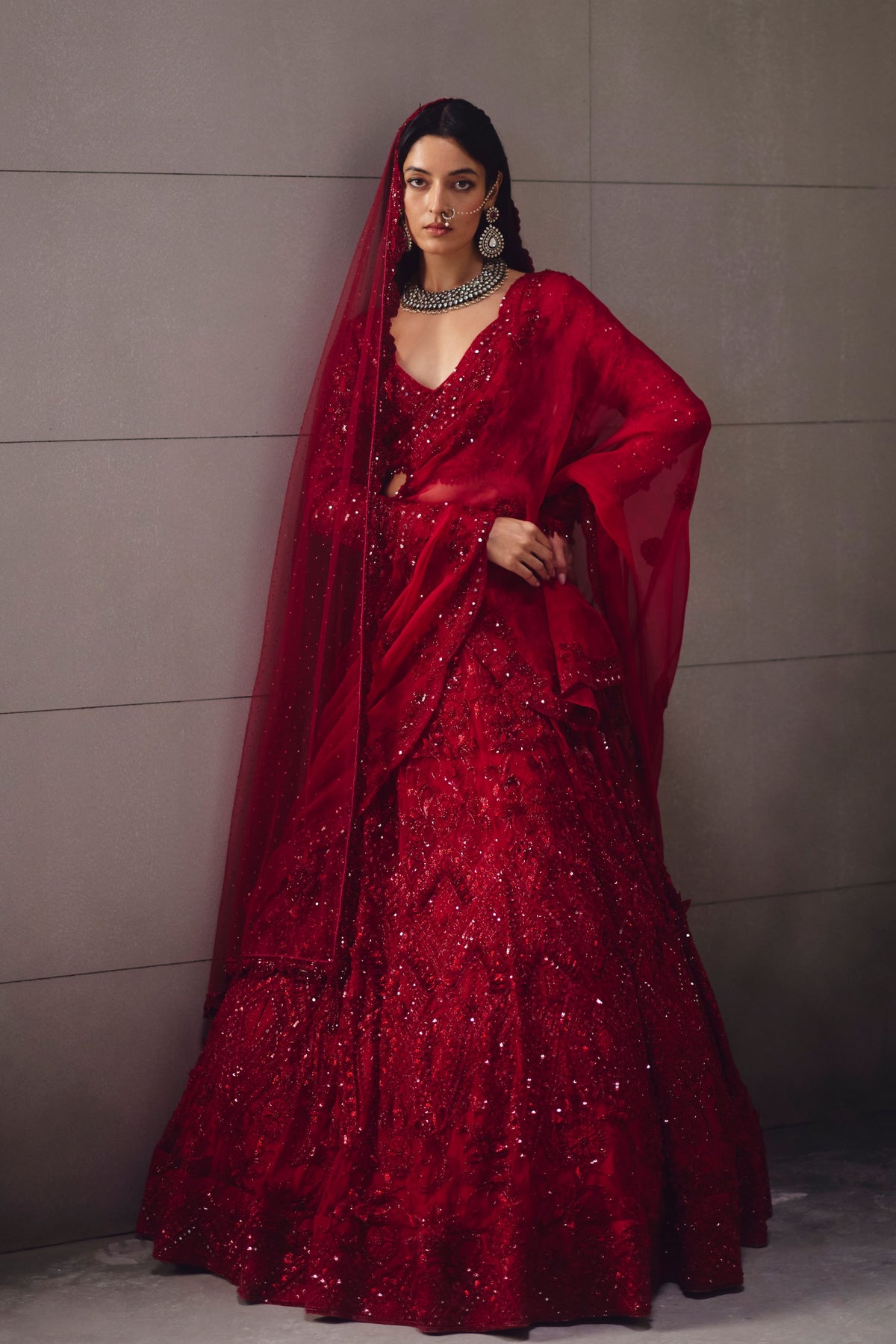 Red Embellished Lehenga Set