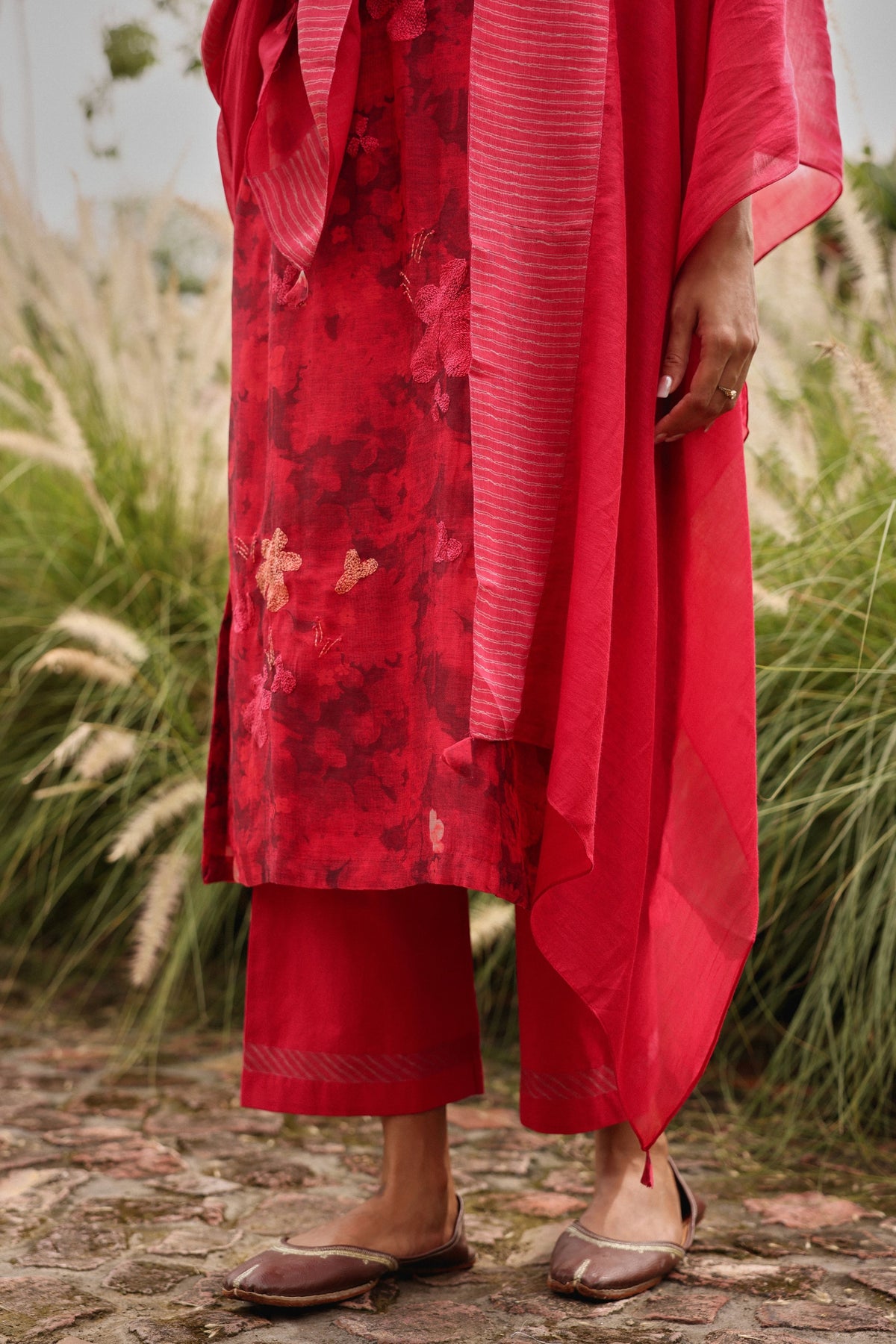 Rosewood Bloom Embroidered Kurta Set