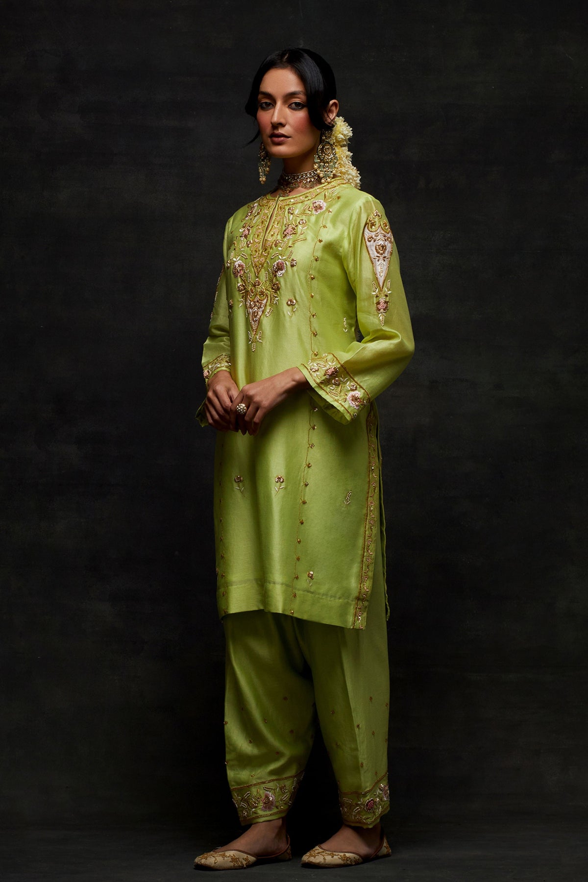 Green Short Kurta Set