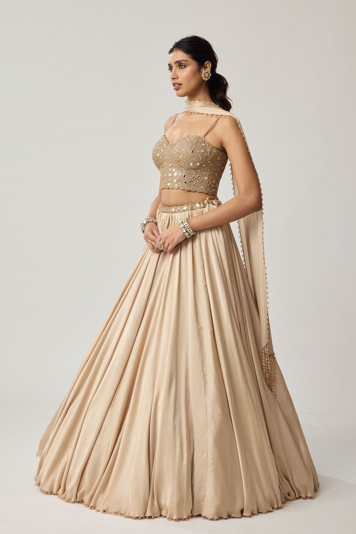 Light Beige Mirror Lehenga Set
