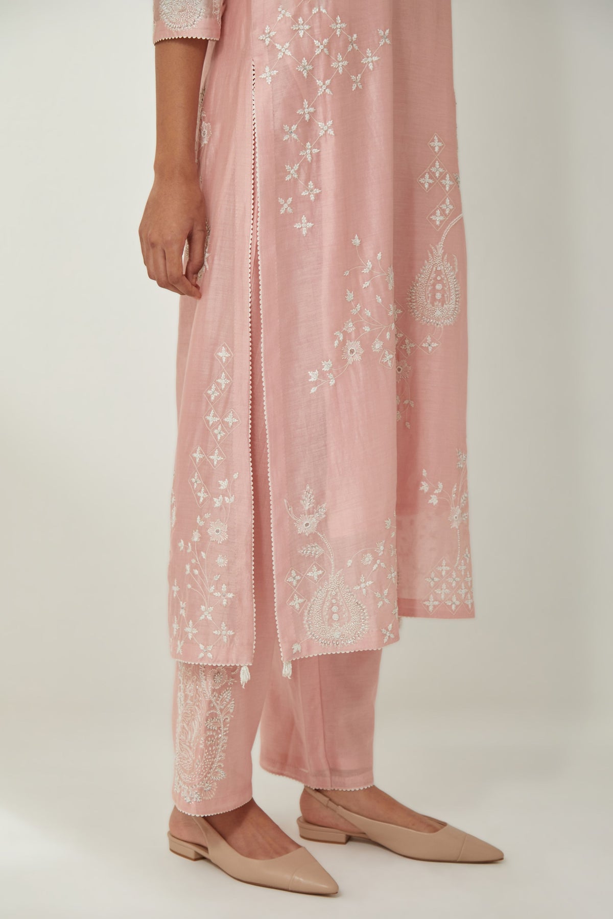 Pink Thread Embroidered Kurta Set