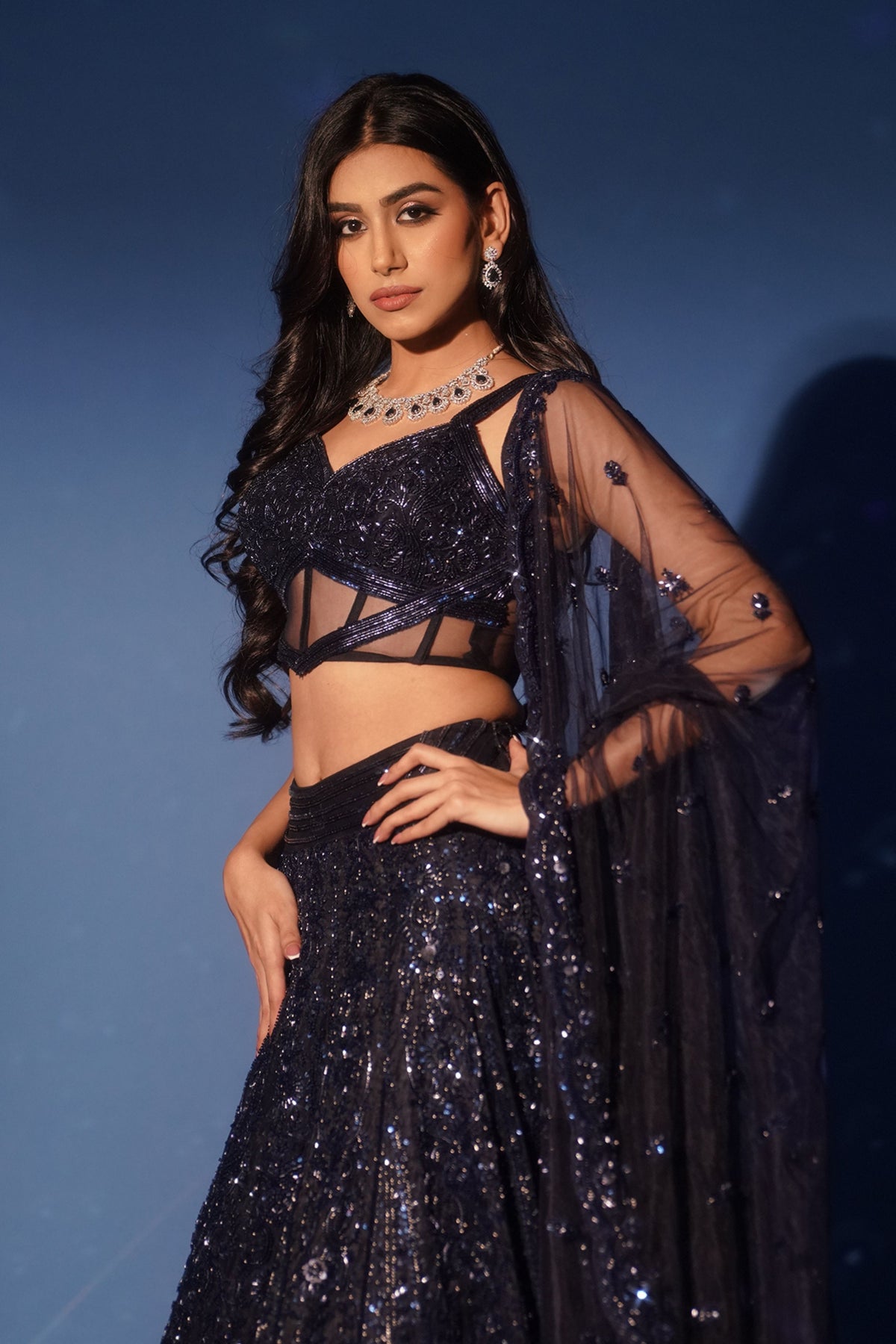 Midnight Blue Corset Lehenga Set