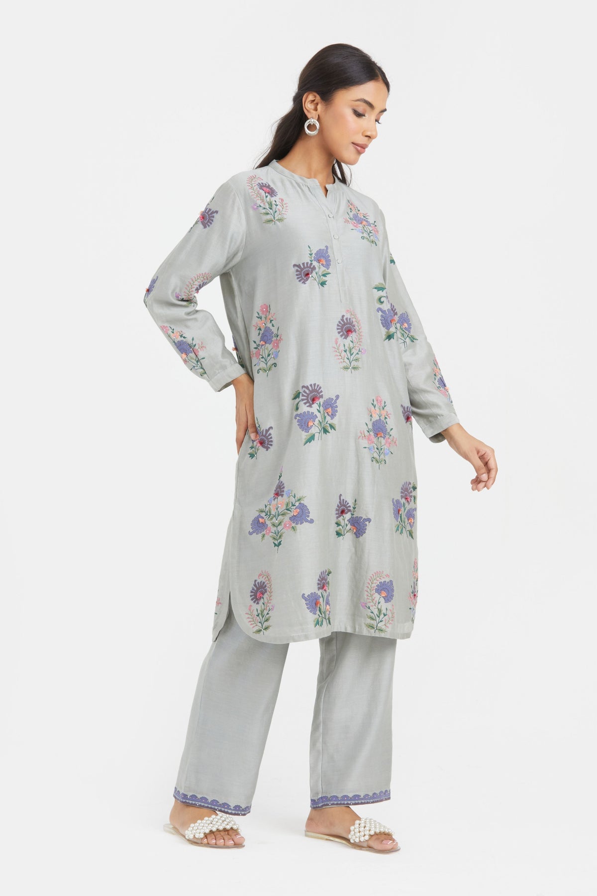 Silk Bluish Grey Kurta Set
