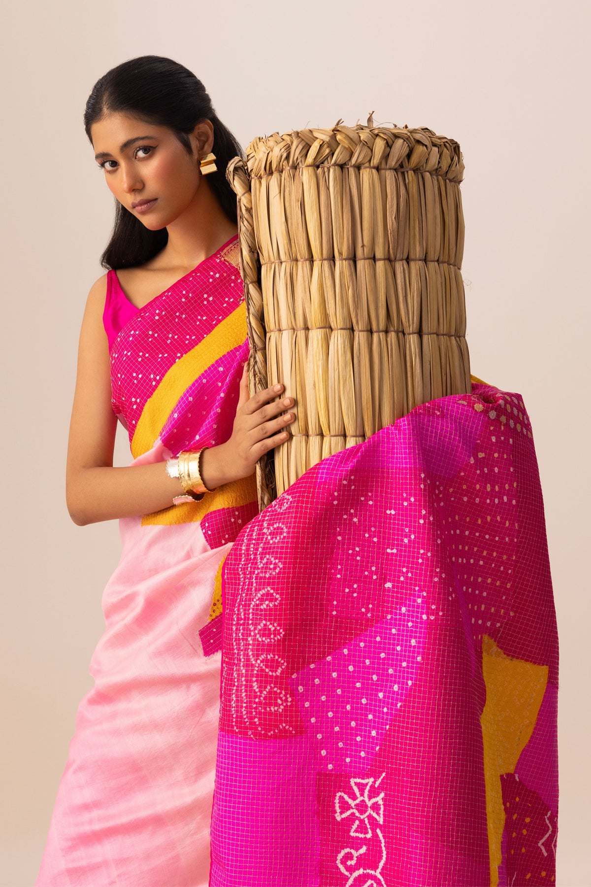 Rani Multi Bandhani Patchwork Saree set