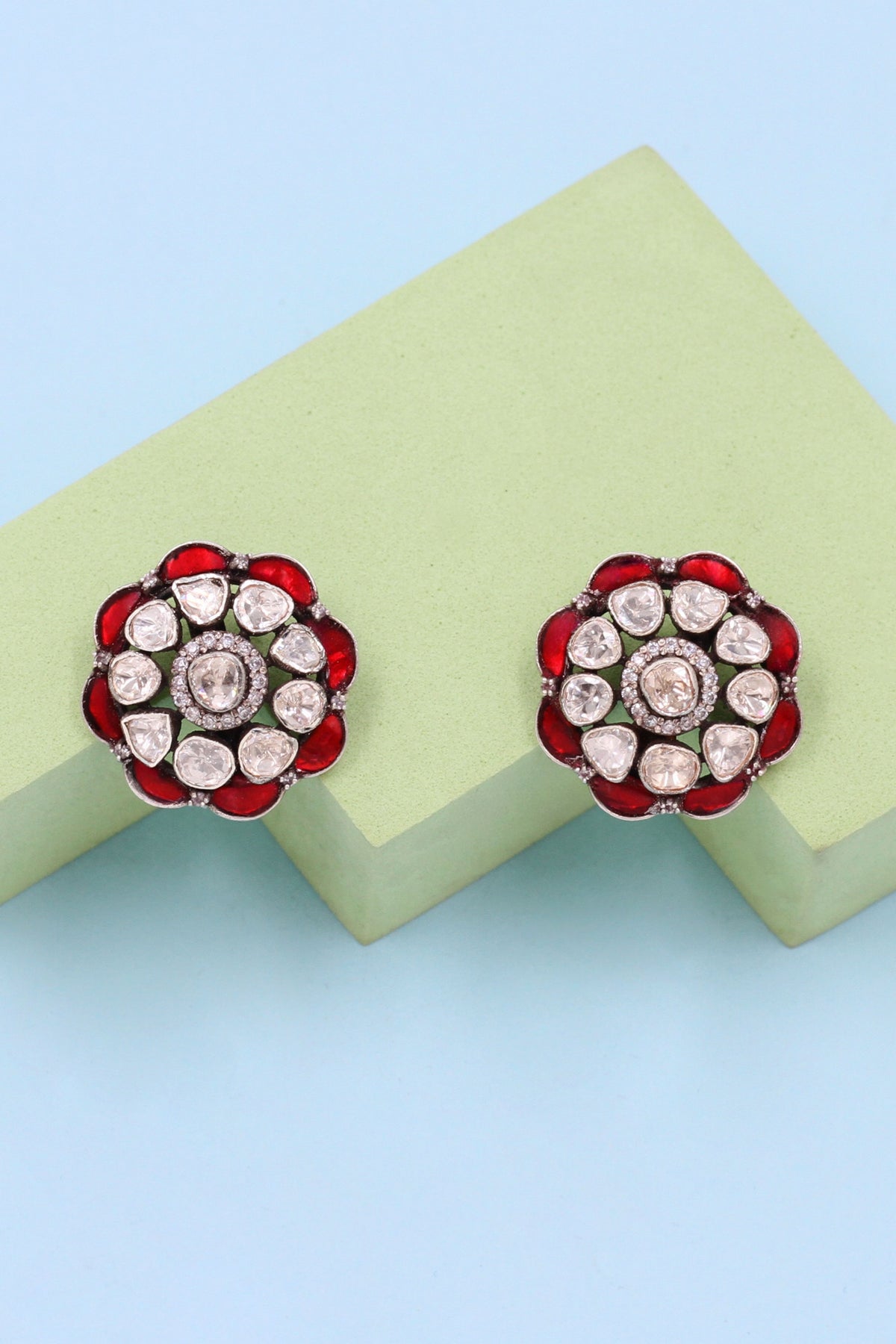 Silver Earrings in Red