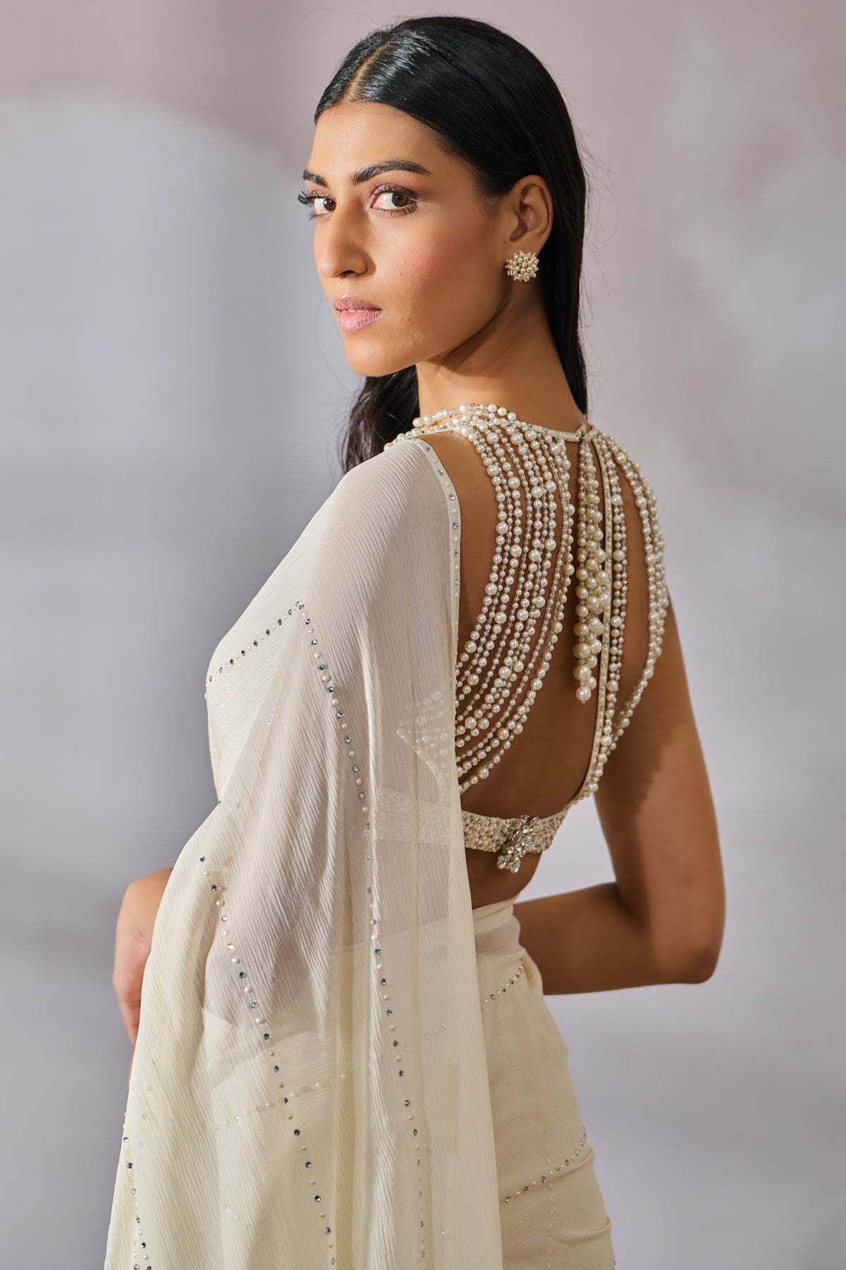 Crystal Encrusted Draped Saree With Blouse