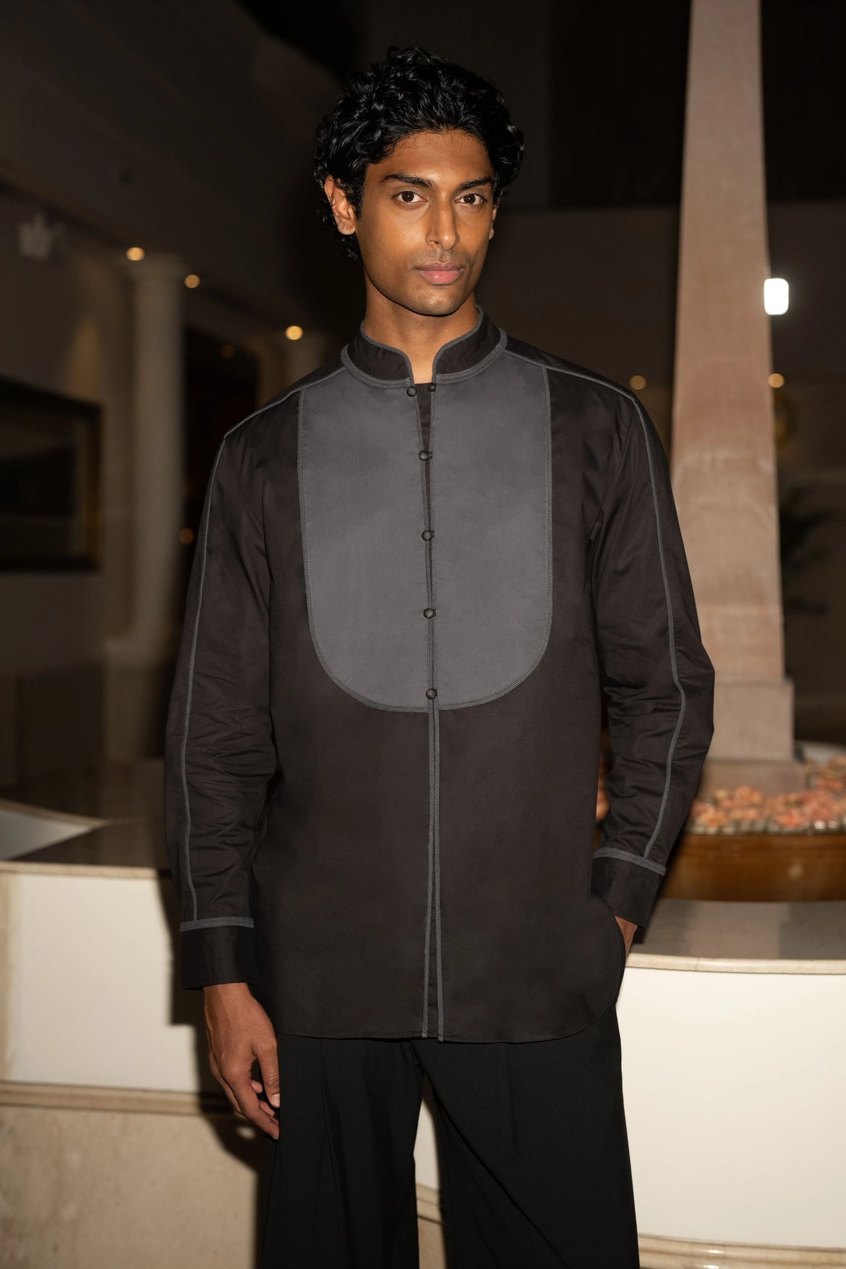 Bib Shirt & Wide-Legged Pants