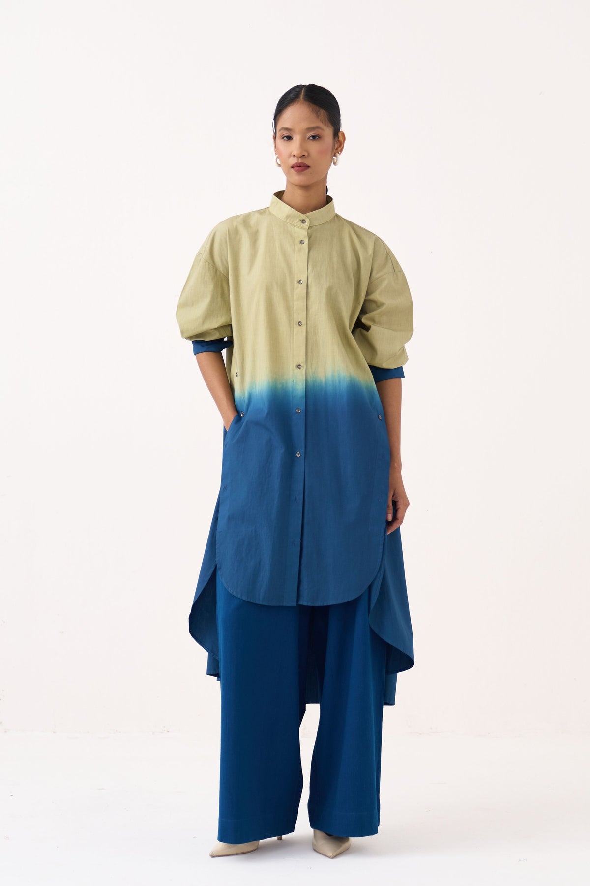 Dip-Dye Side Button Tunic Set