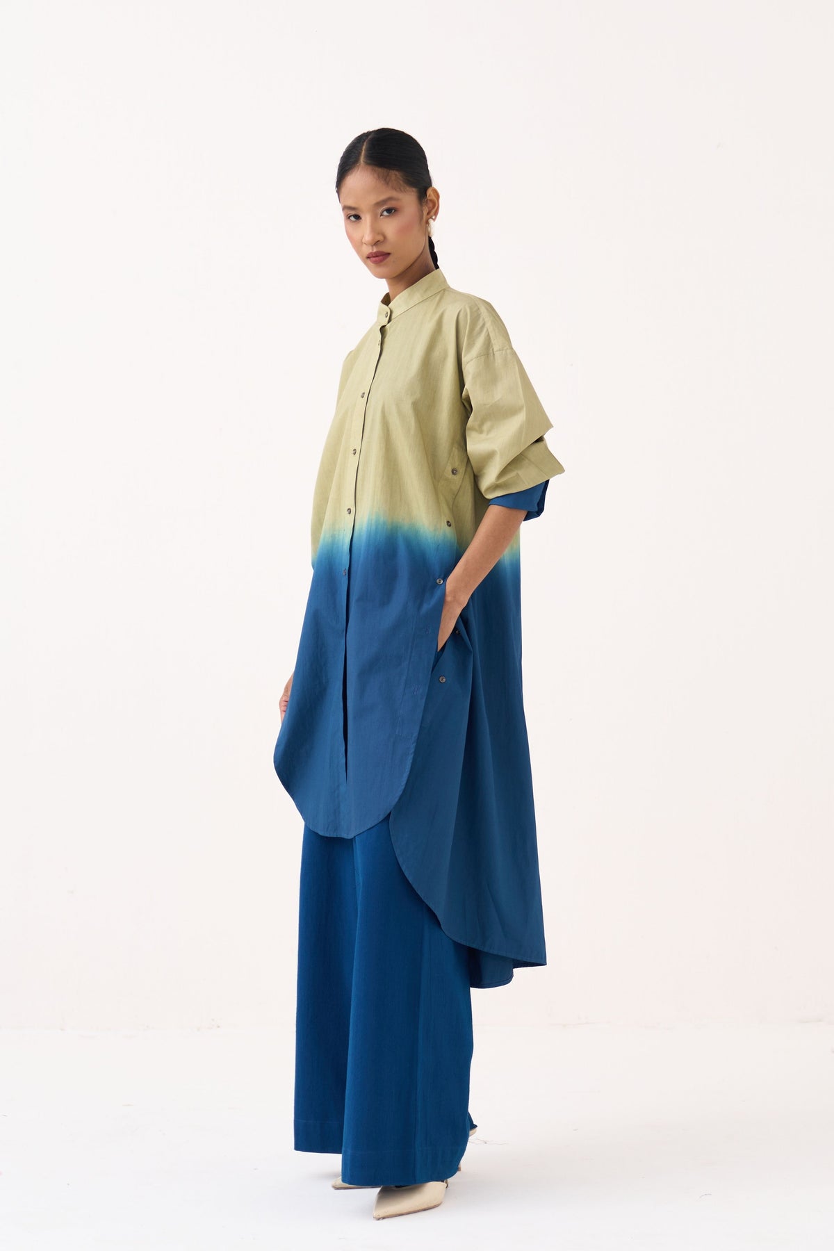 Dip-Dye Side Button Tunic Set