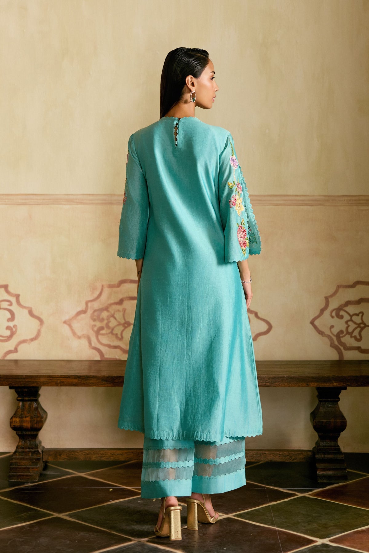 Aqua Mosaic Floral Kurta Set