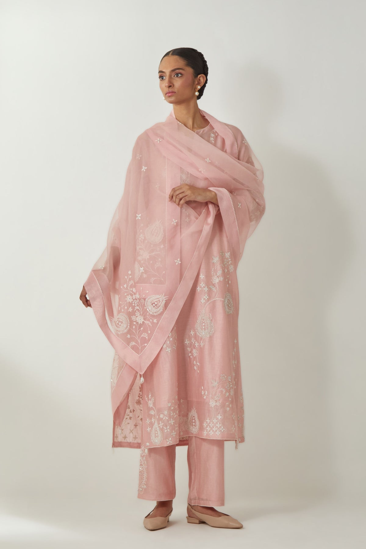 Pink Thread Embroidered Kurta Set