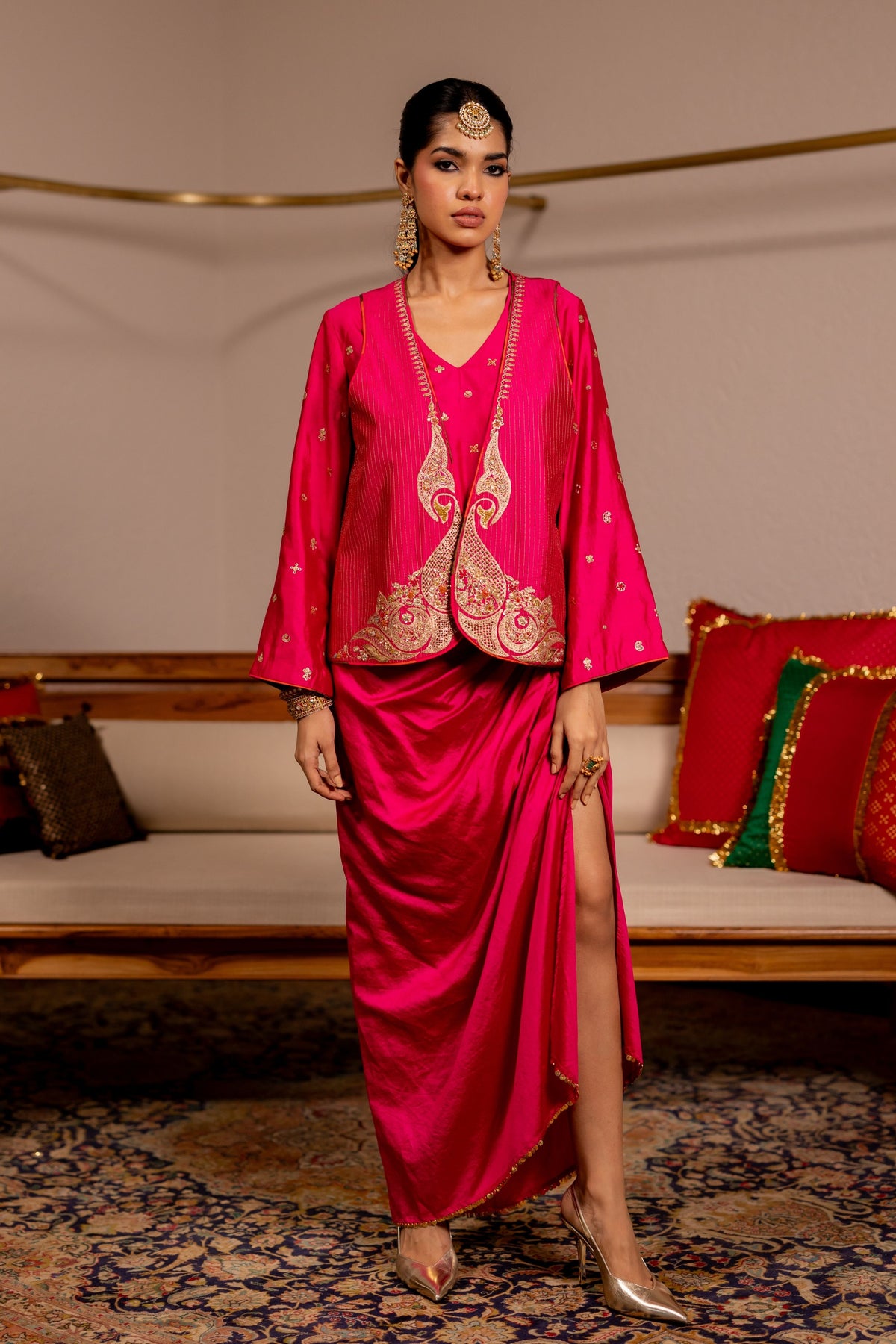 Kumbh Pink Draped Skirt Set