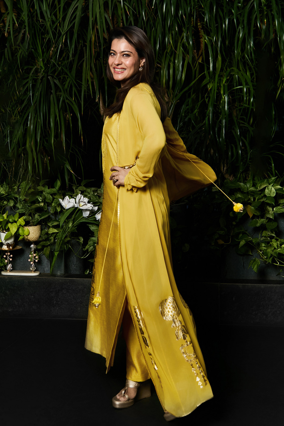 Kajol Mukherjee Devgan in Spiced Ochre Jacket Set