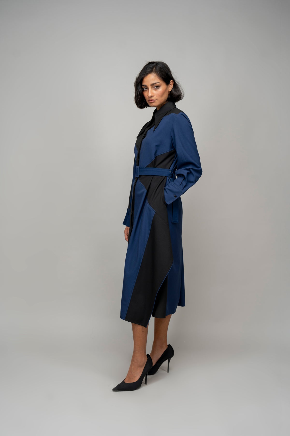 Composition Navy Suit Shirt Dress