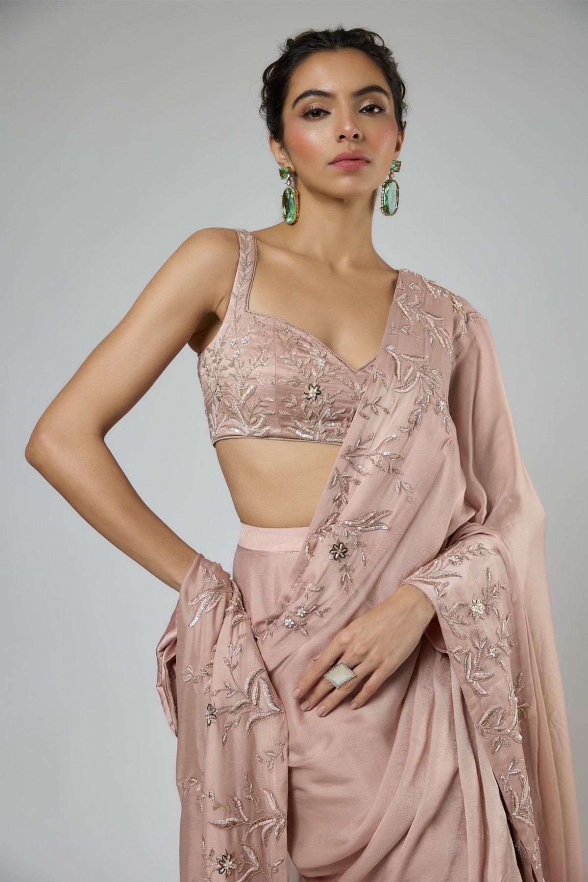Onion Pink Draped Saree Set