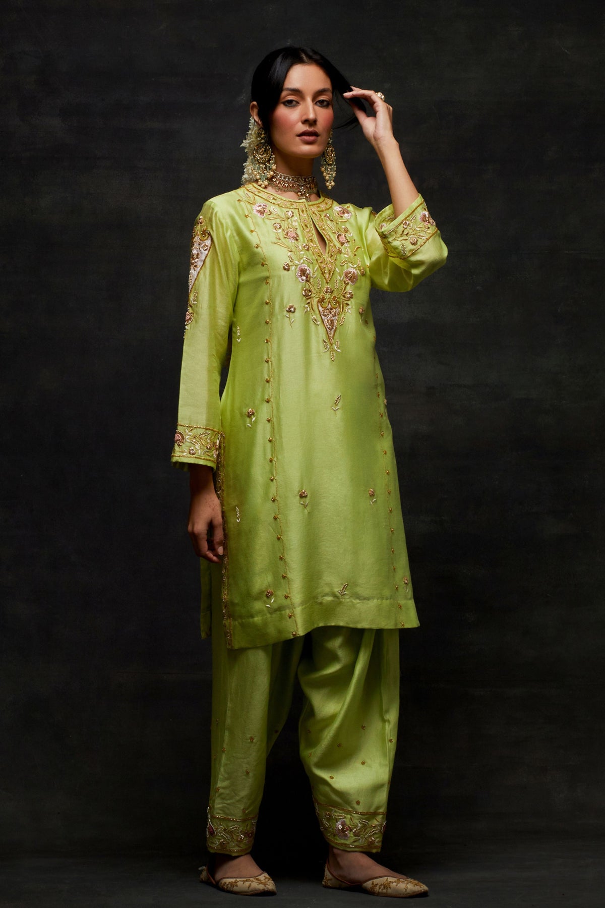 Green Short Kurta Set