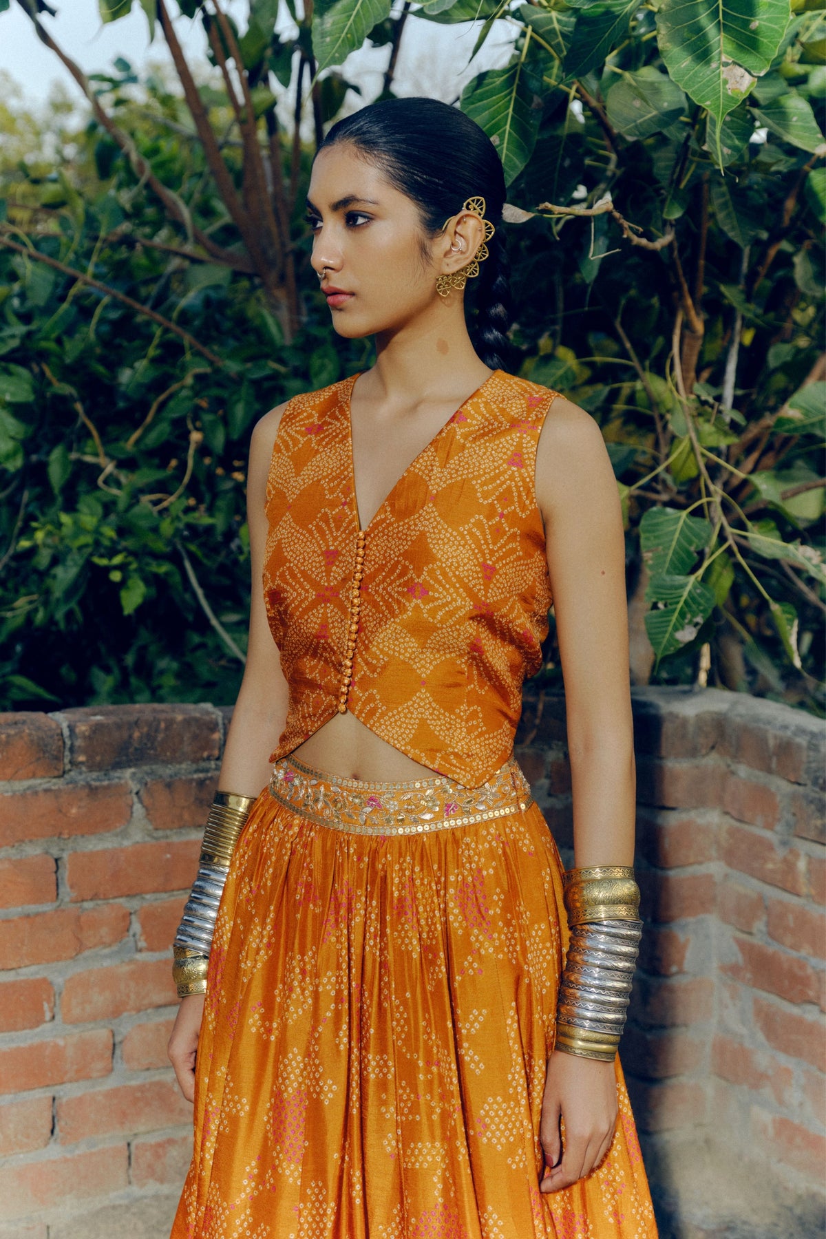 Ochre Print Lehenga Set