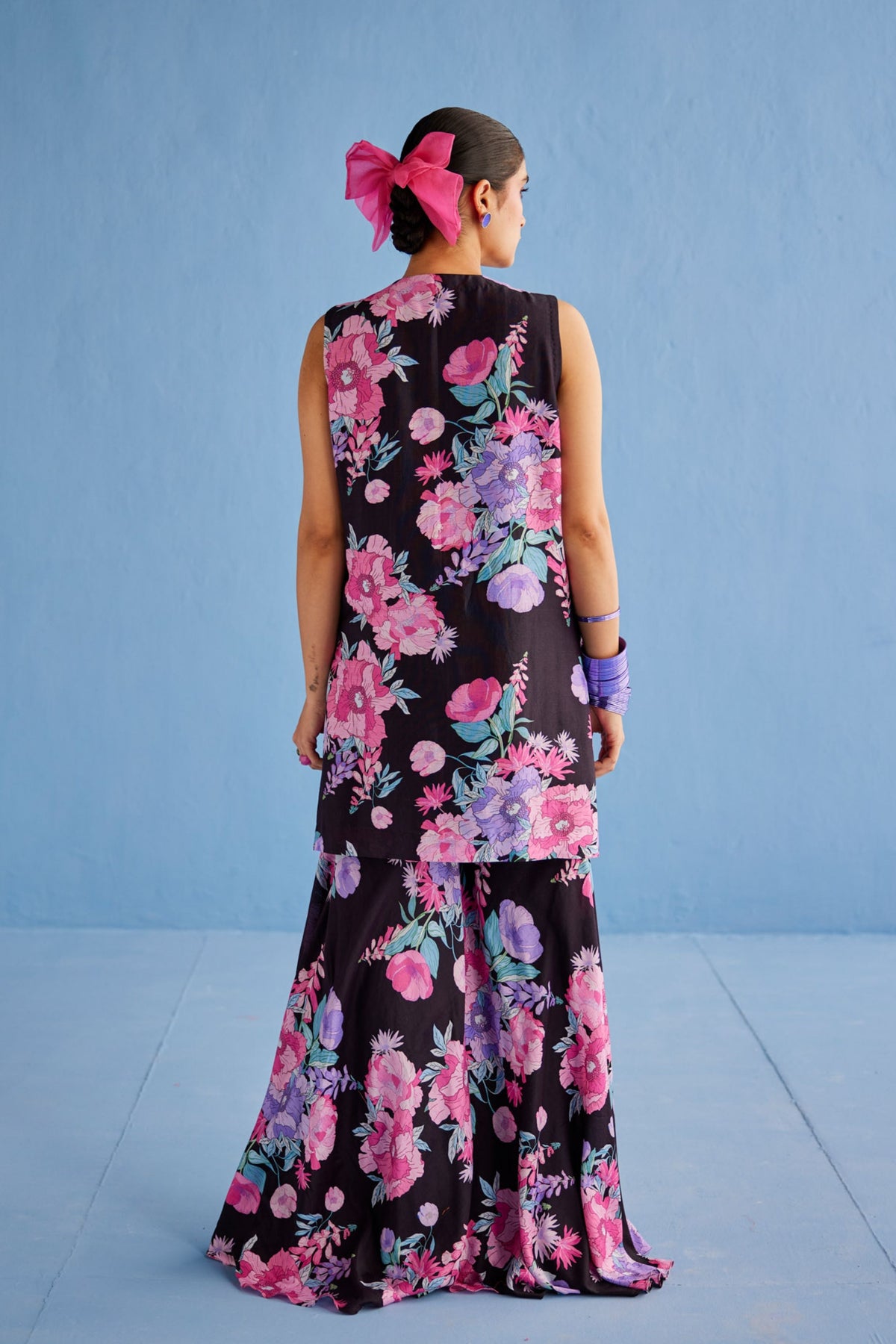 Black Sleeveless Sharara Set