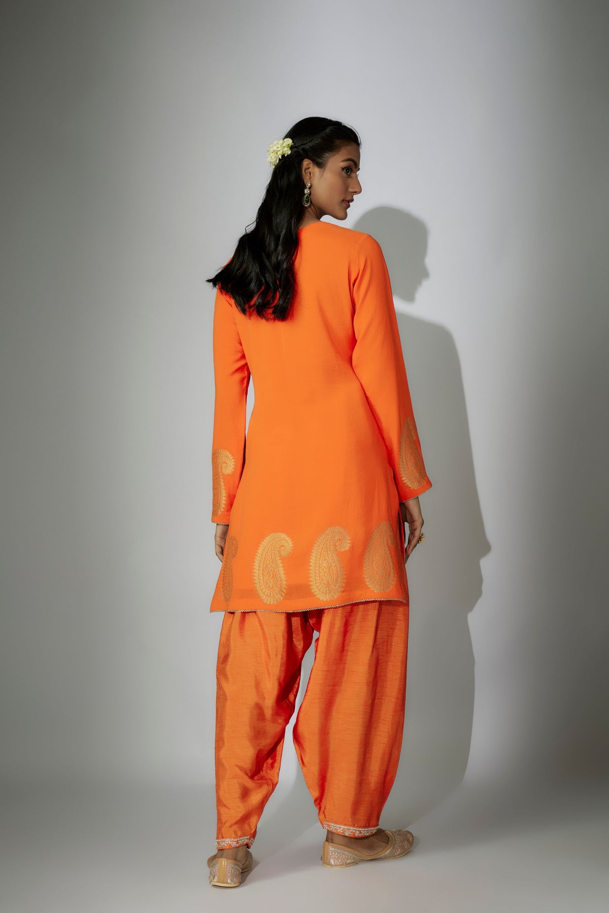 Orange Embroidered Kurta Set