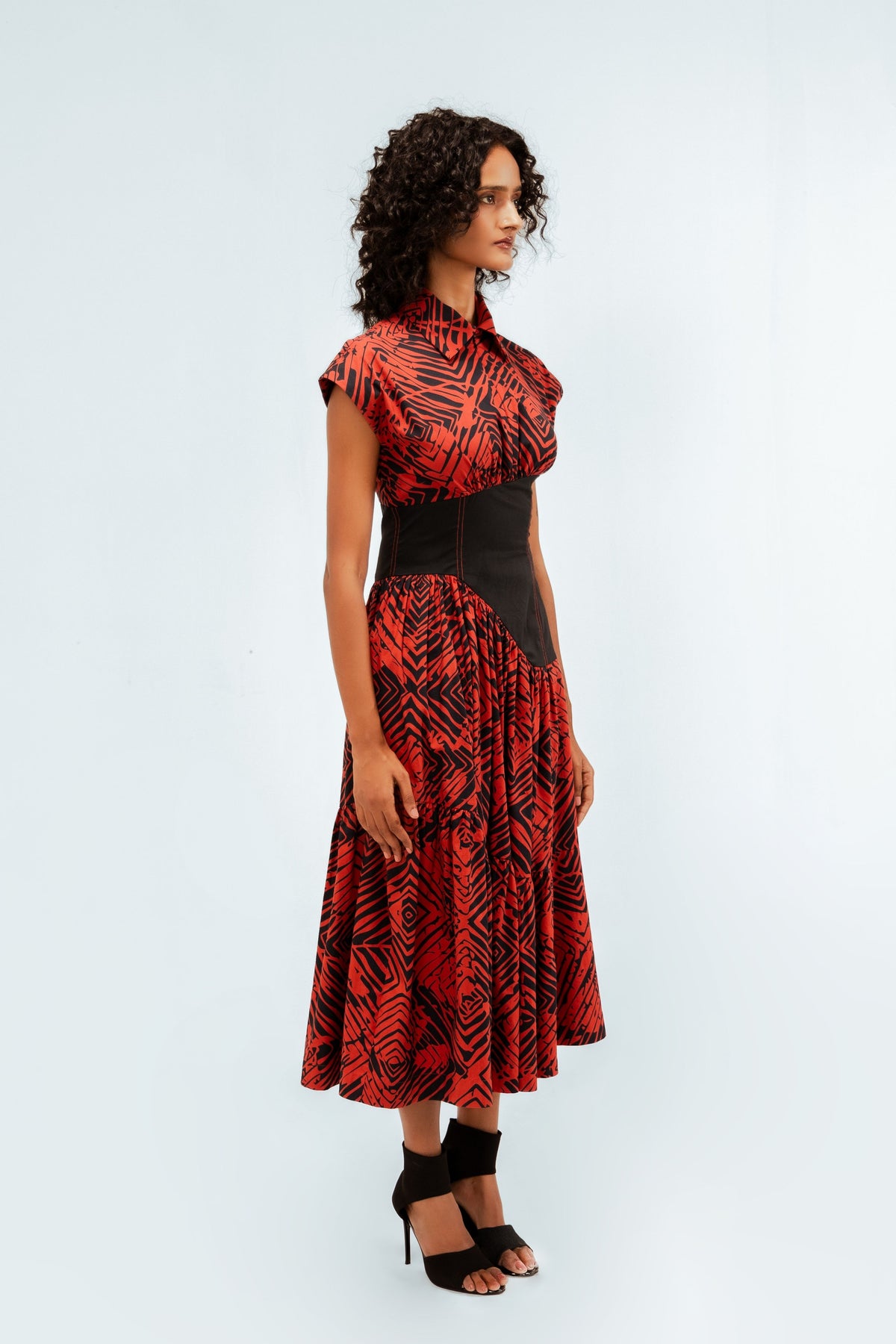 Florix Print Basque Tiered Dress