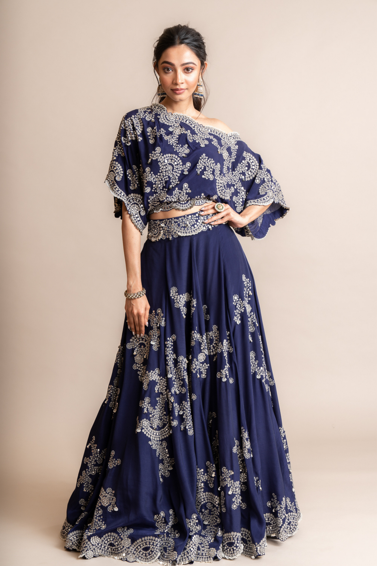 Off-shoulder Top &amp; Lehenga Set
