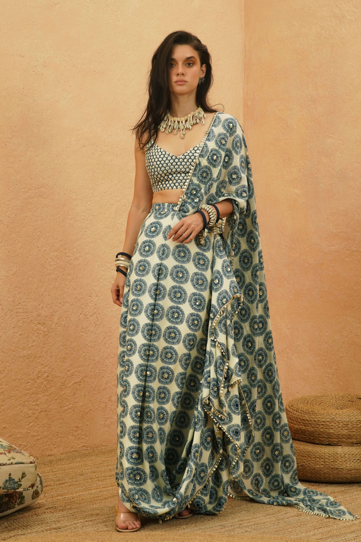 Zayan Embellished Drape Saree Set