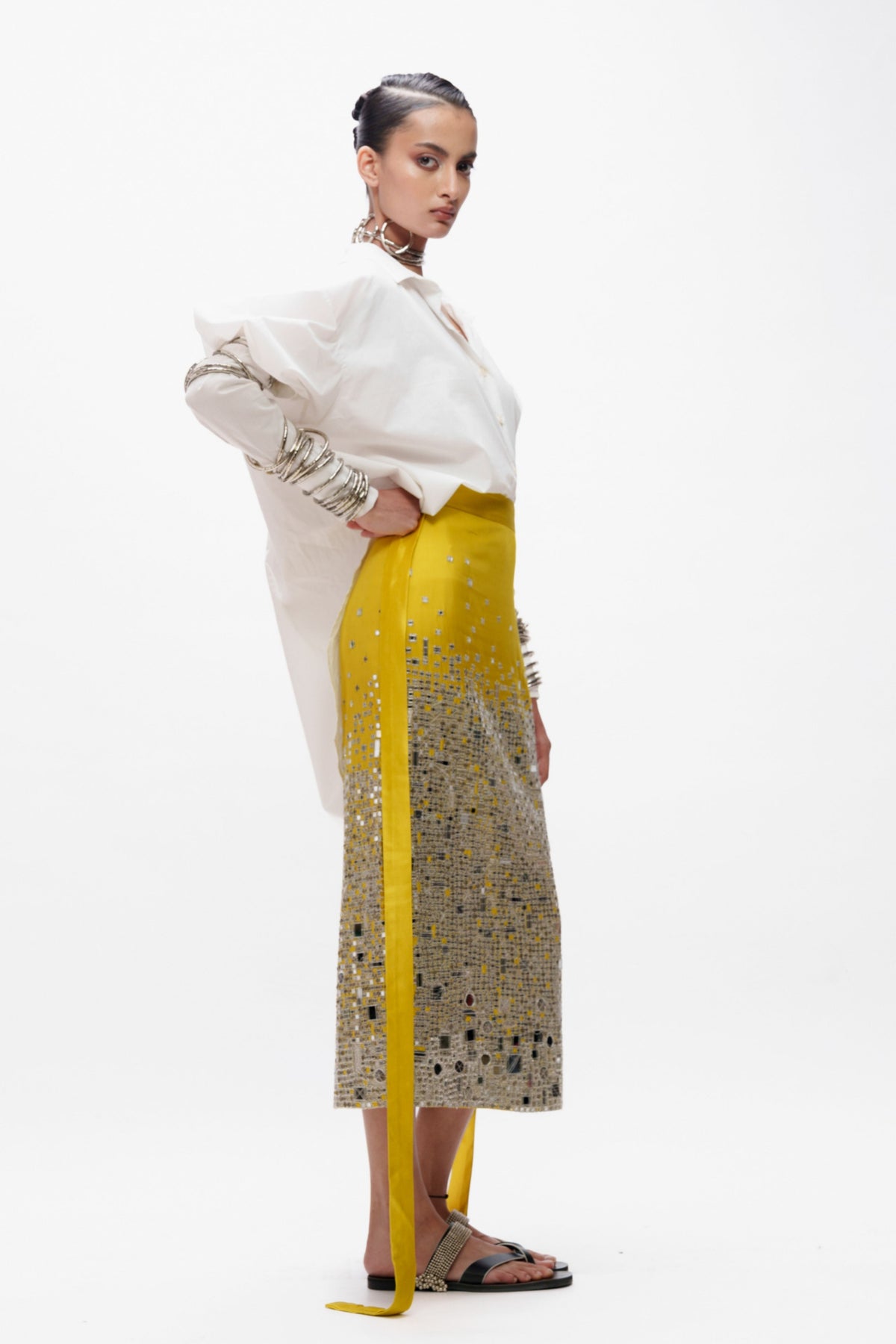 Mustard Mirrorwork Skirt